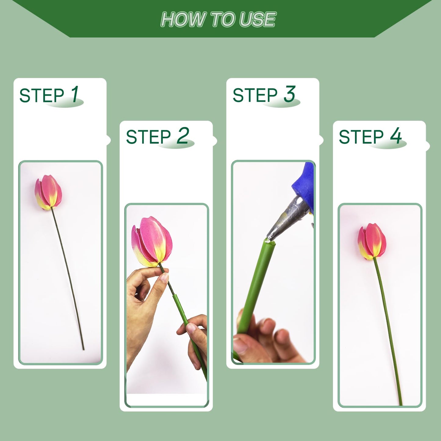 Green tubular flower stems wrap, used to thicken artificial flower stems, DIY wedding bouquet (Green 5MM（100PCS）)