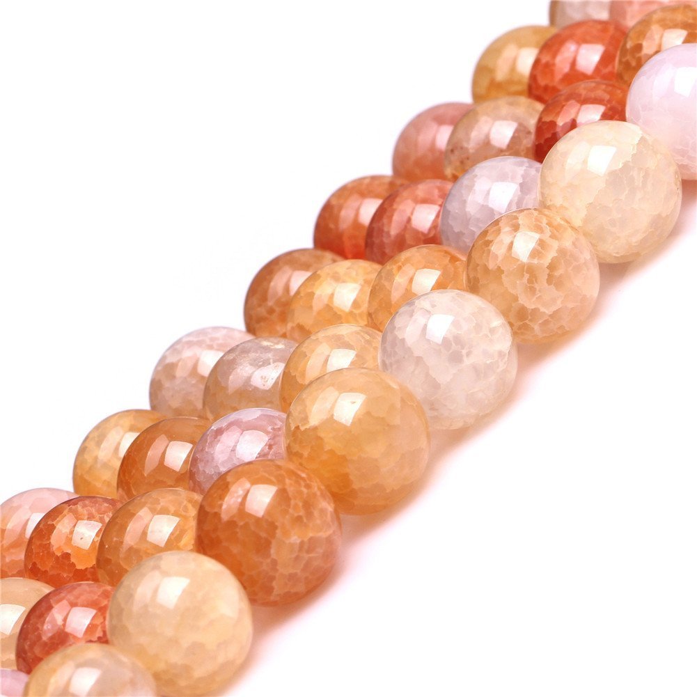 8mm Natural Crackled Agate Beads Round Gemstone Loose Beads for Jewelry Making (47-50pcs/strand)
