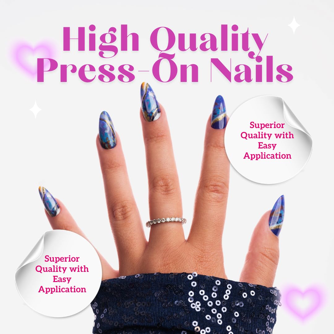 Keep It Classy Lapis Lazuli, Press-On Nails Kit by Monyetta Shaw || Almond Medium || Reusable, Vegan, Non-Toxic, Easy Application || One 24 Nail Kit