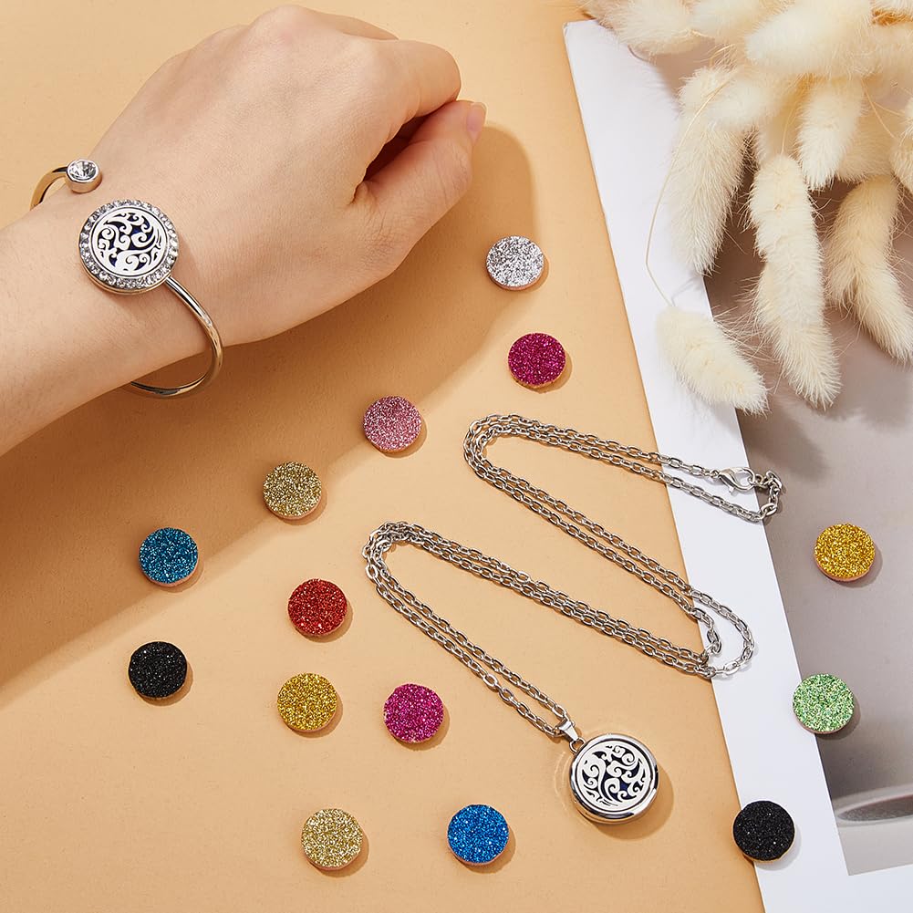 Hobbspring 2Pcs Aromatherapy Essential Oil Diffuser Necklace Tree of Life and Cloud Cuff Bangle Alloy Rhinestone Diffuser Bangles and Necklace with 20Pcs Refill Pads for Women