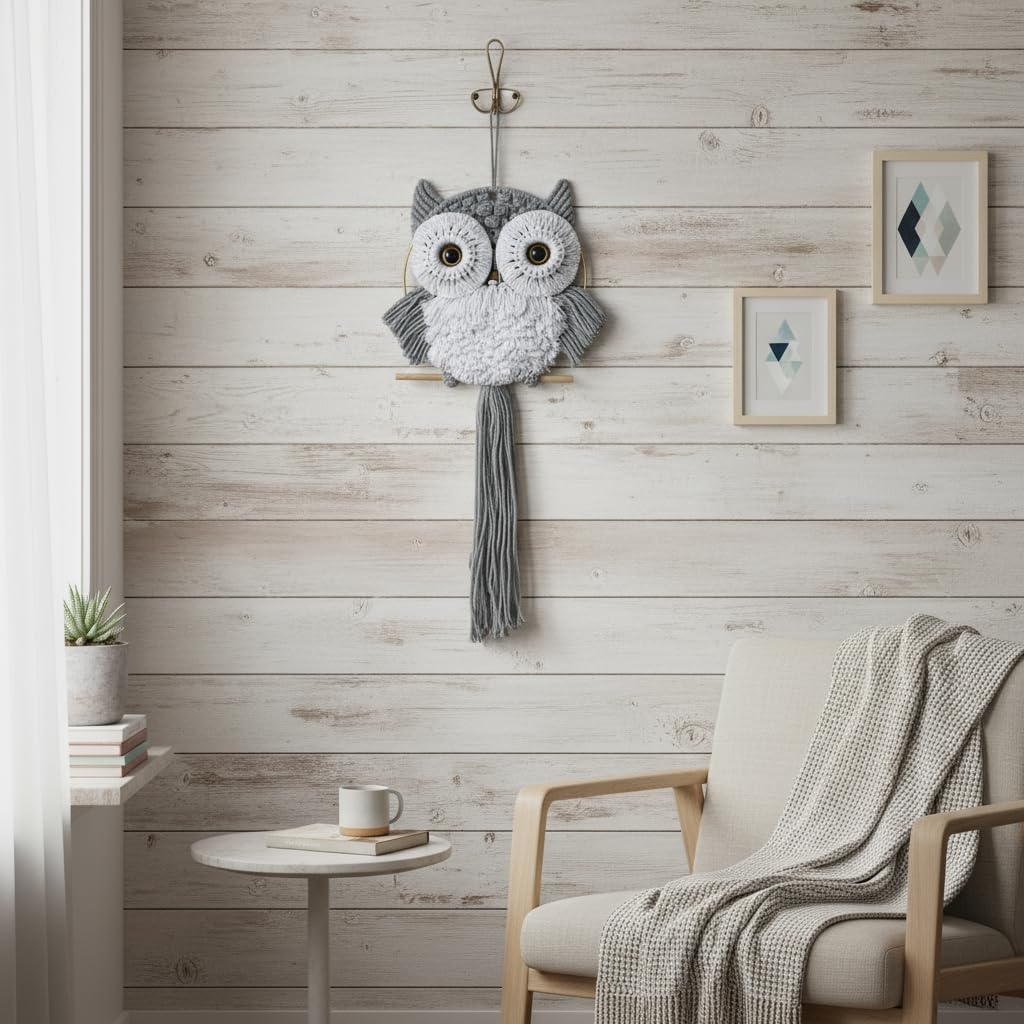 ACEDSGN Macrame Owl Wall Hanging Boho Hippy Decor, Handmade Tapestry Fiber Art Wall Decor for Nursery Bedroom Living Room, Sustainable Gift for Owl Lovers & Nature Fans