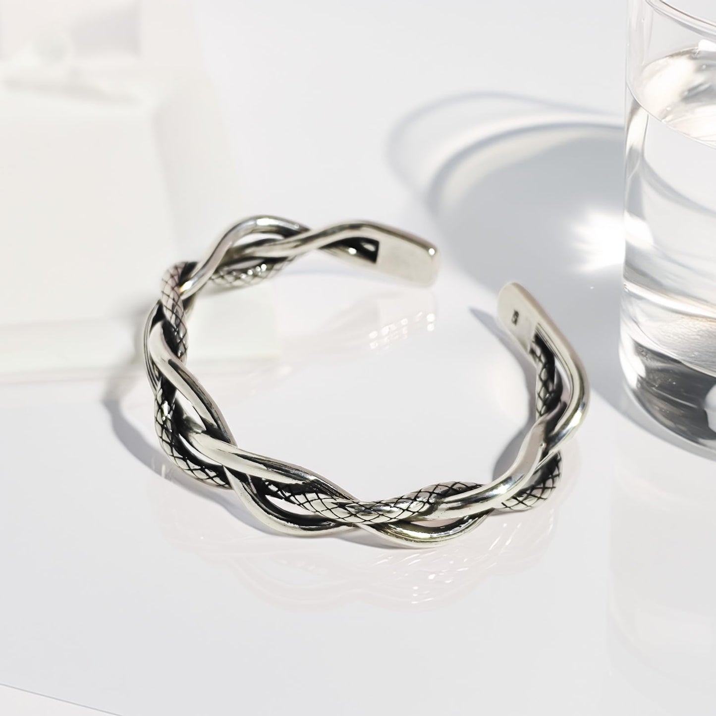 Baoaichi Handmade Vintage Silver Bangle Bracelets for Men Women Twist Snake Vine Cuff Bangles Cool Punk Stainless Steel Bracelets Bangles Adjustable Braided Cuff Bracelets Gift for Dad