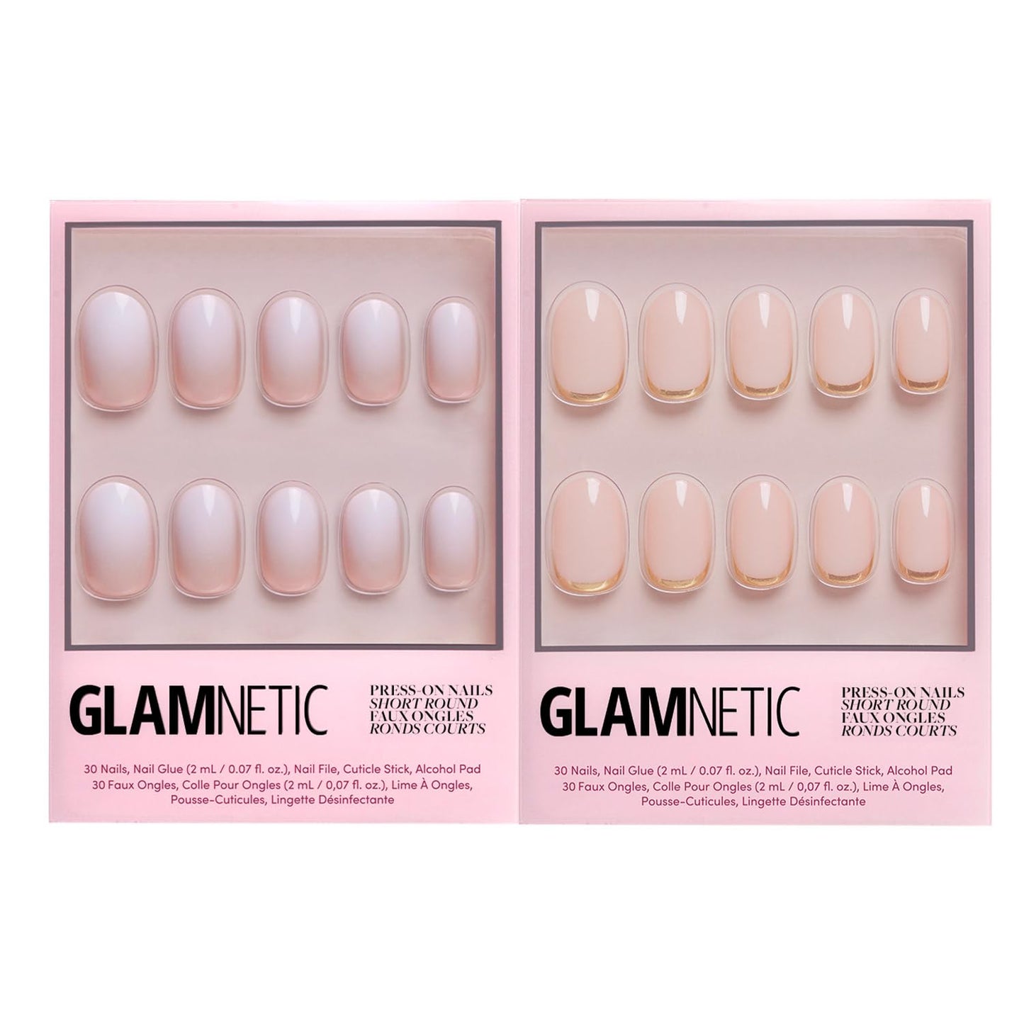 Glamnetic Press-On Nails Bundle - Creamer & Goal Digger | Neutral Ombre Short Round Nails | Glossy, Semi-Transparent, Short Round False Nails with Gold Foil | Reusable Nail Kits