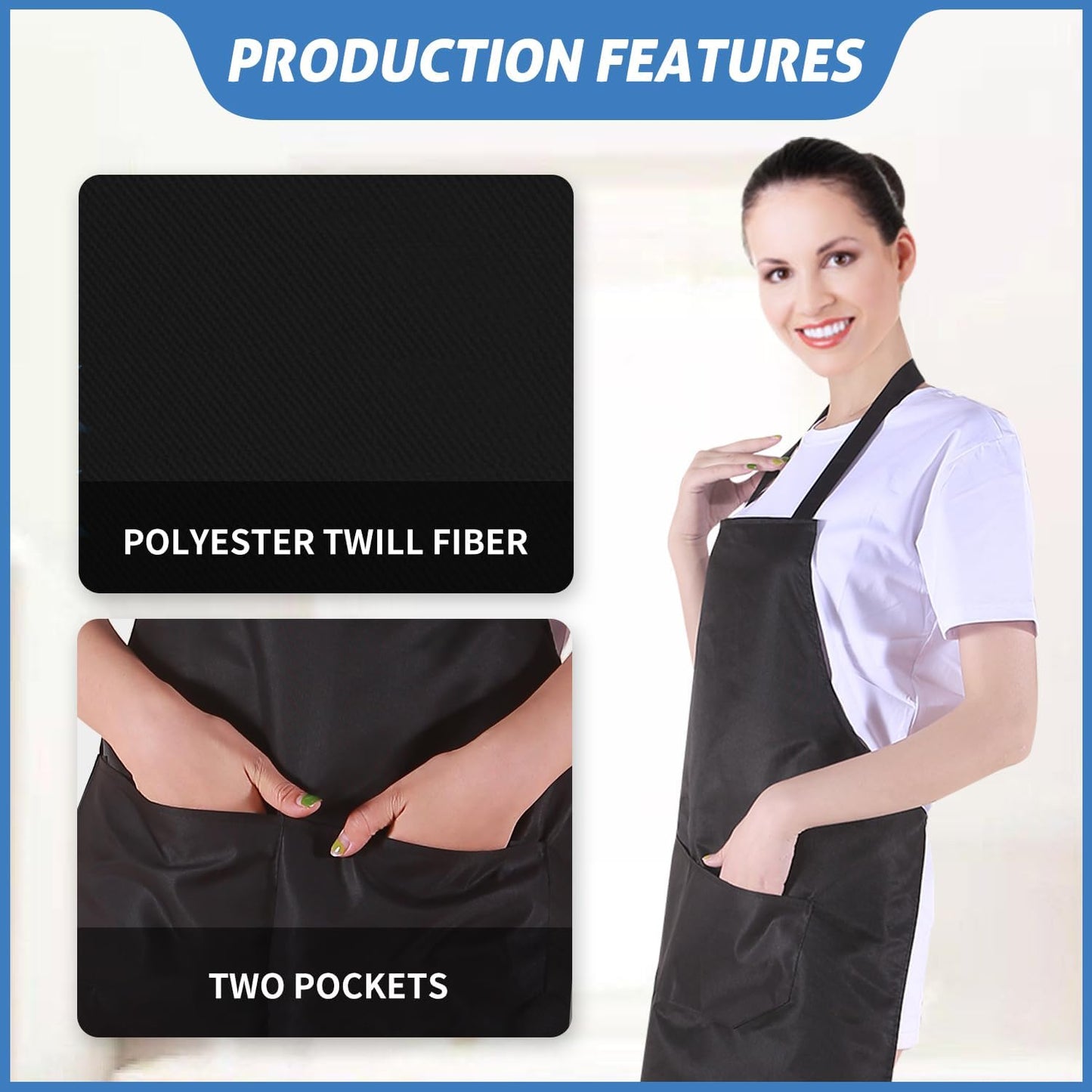 Nymmoata 8/12/24 Pack Plain Bib Aprons Bulk, Black Commercial Apron with 2 Pockets, Unisex Apron for Adults Painting BBQ