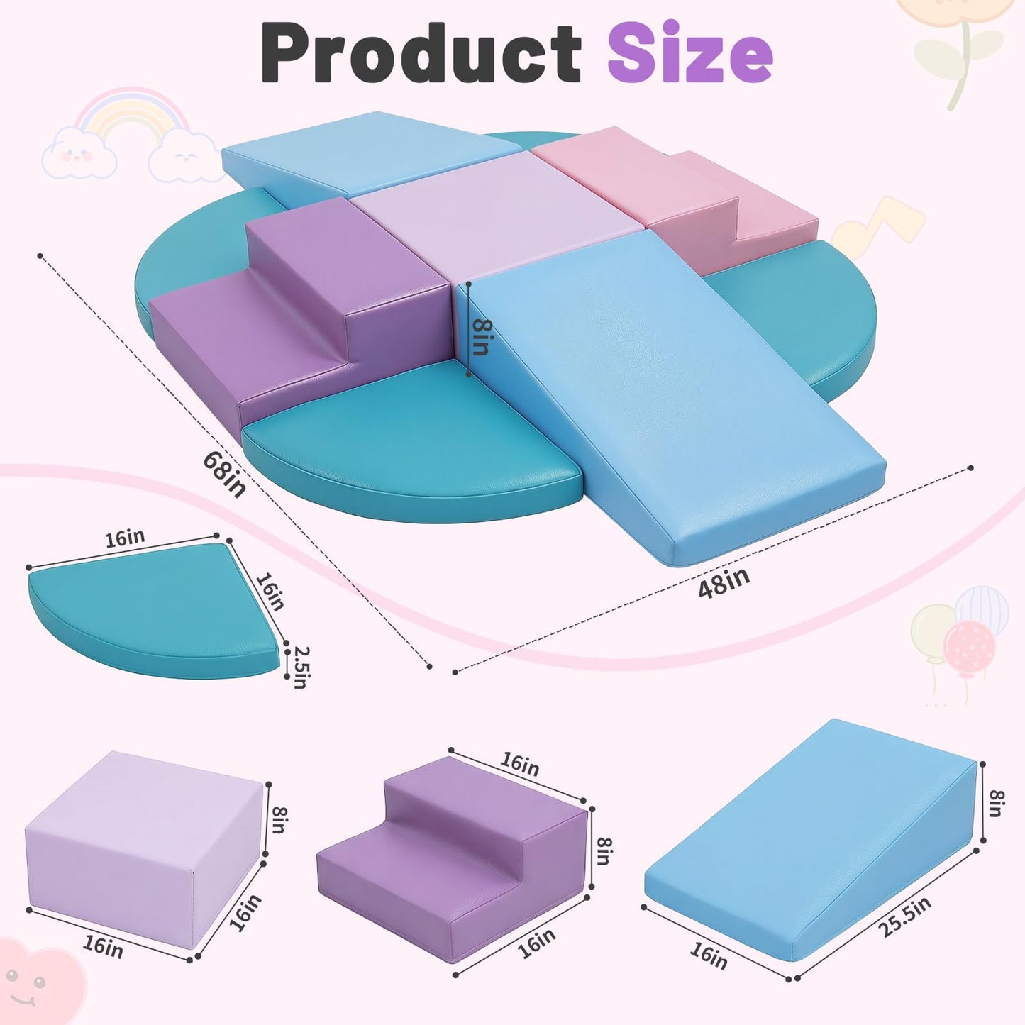 TODIBY 9-Piece Climbing Toys for Toddlers: Soft PU Leather Foam Blocks - Baby Climb and Crawl Activity Blocks - Kids Play Gym Equipment Indoor for Development(Macaroon)