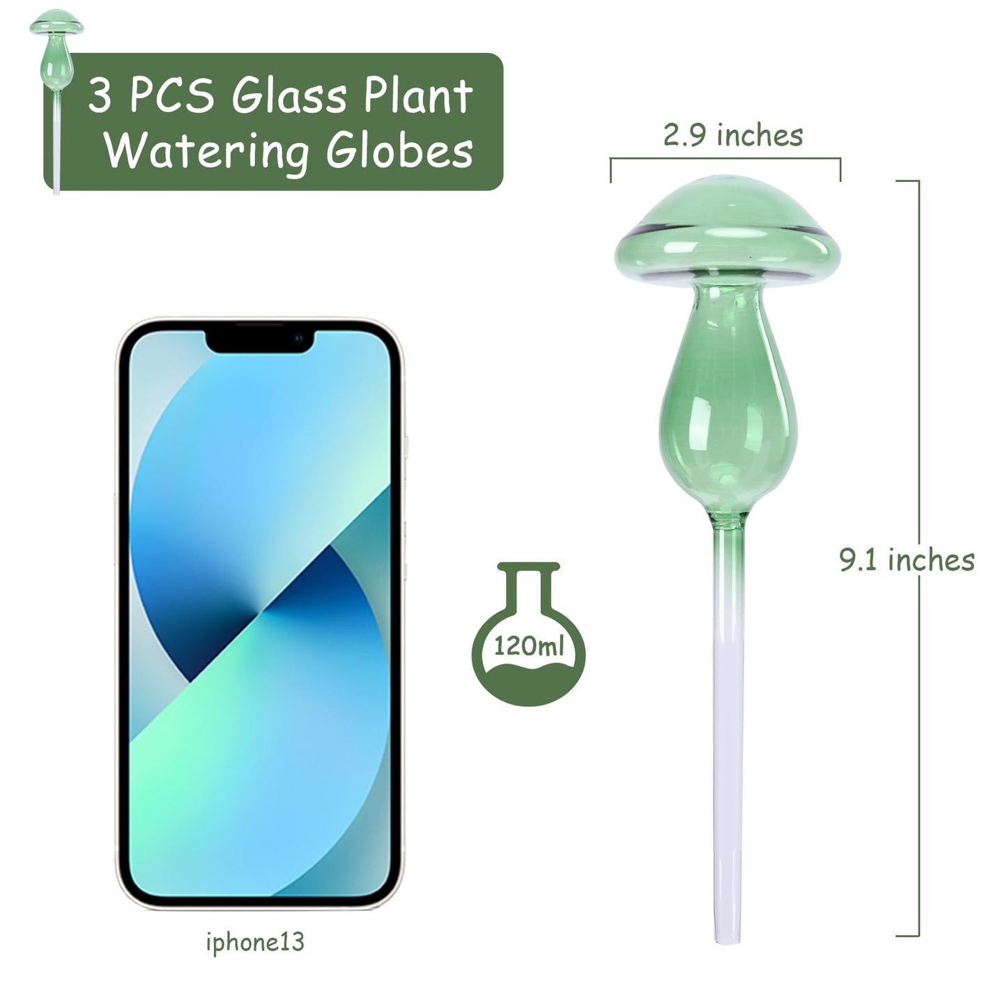Chonsun Mushroom Plant Watering Globes 3PCS Plant Watering Devices Glass Self Watering Planter Insert Automatic Plant Waterer Indoor