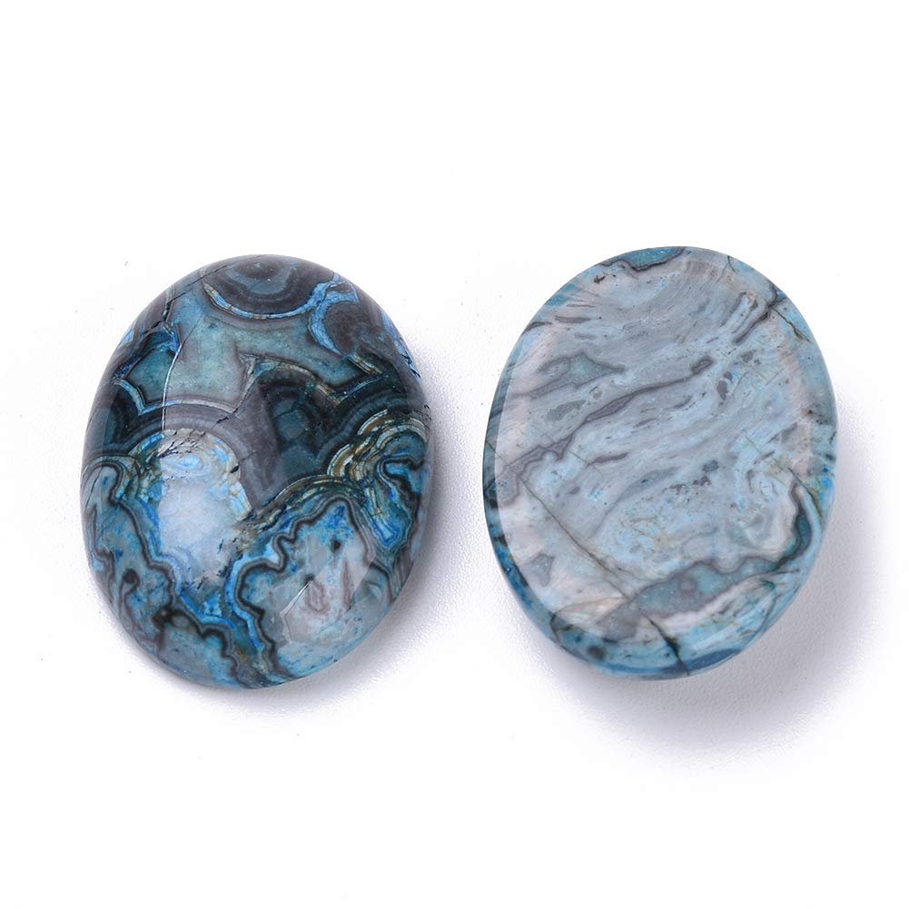 Fashewelry 20Pcs Natural Oval Blue Ripple Jasper Flat back Gemstone Cabochons 25x18mm Healing Chakra Crystal Stone Bead Cab Covers No Hole for Jewelry Craft Making