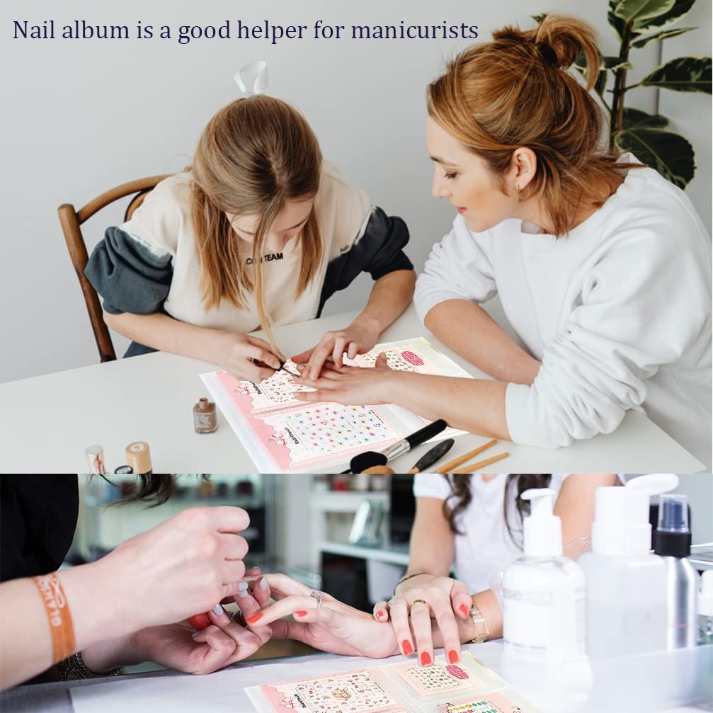 2 Pack(160 Slots) Nail Art Sticker Storage Book Collecting Album, Empty Storage Holder and 80 Pcs Label Sticker, Easy Photo Album Semi-Permanent Tattoo Tools