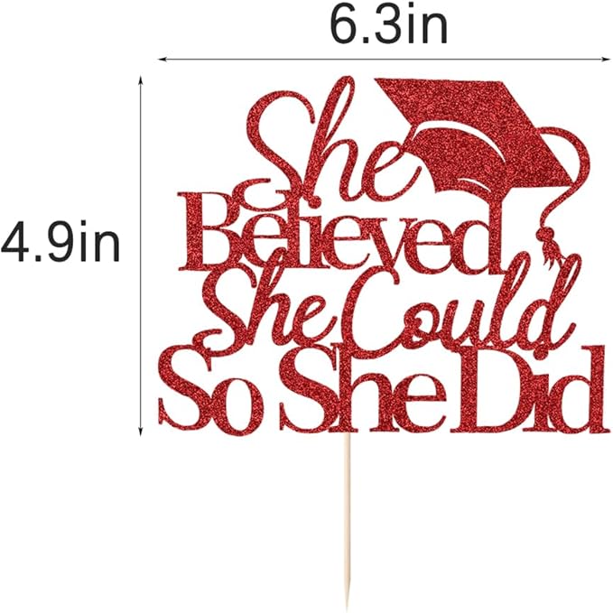 Red She Believed She Could Graduation Cake Topper