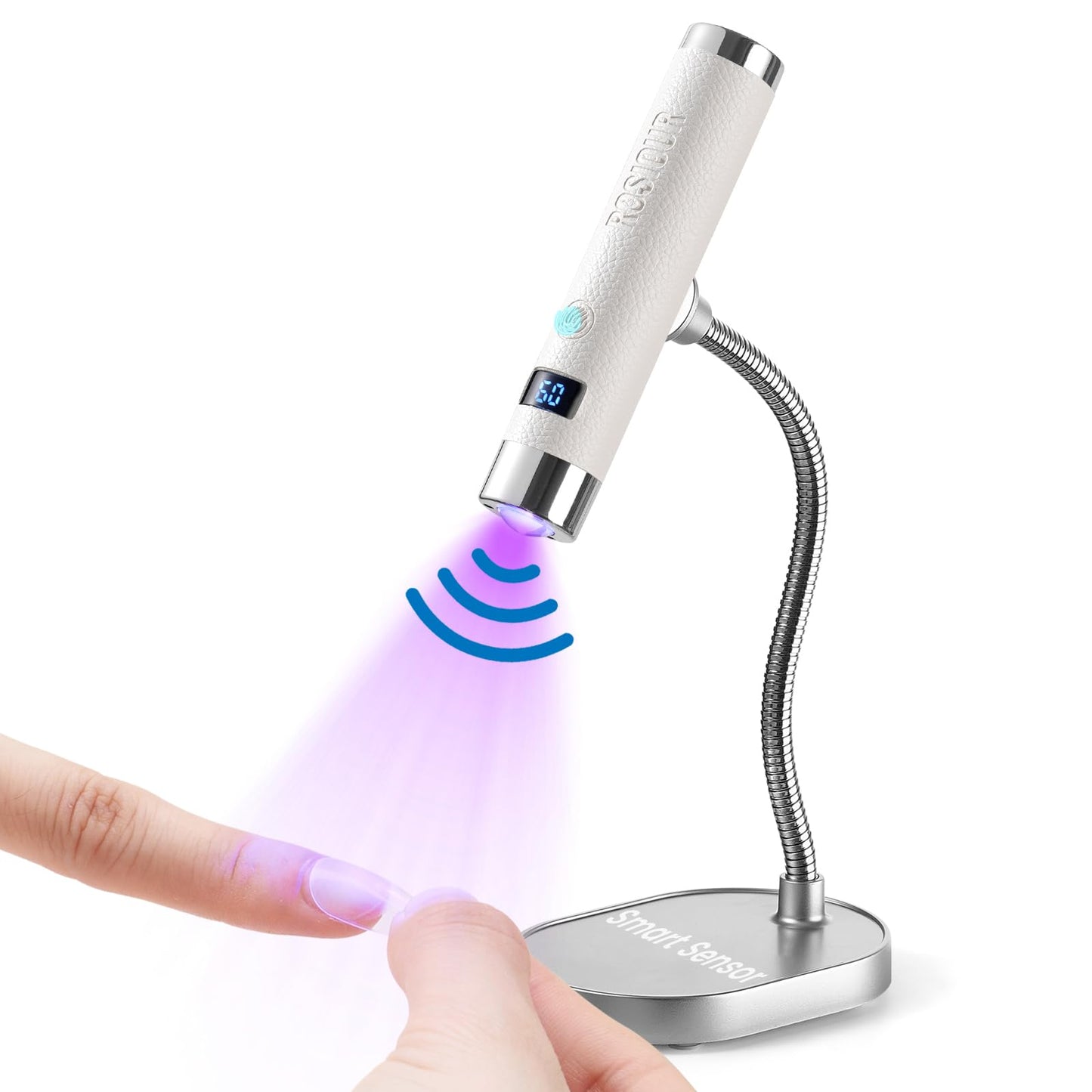Rosiour Mini UV Lamp for Gel Nails- Flash Cure Handheld Nail U V Led Curing Light with Stand- Rechargeable Hands-Free Fast Dry UV Lamp with Auto Sensor for Home Manicure and Salon (White)
