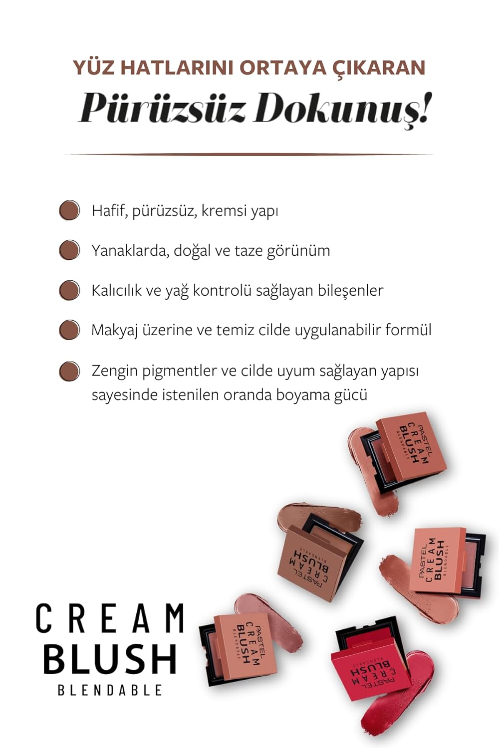 Pastel Cream Blush 50 | Fresh | Healthy & Natural Look | Ligh Weighted Formula | Sebum Control Richly Pigmented | Easily Blendable | Long Lasting | Semi Matte | 0.18 oz.