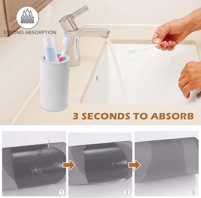Diatomite Toothbrush Holder, BOJDOPIE Water Absorption Quick Drying Bathroom Countertop Organizer, Stand Cup for Toothpaste Makeup Brushes Razors