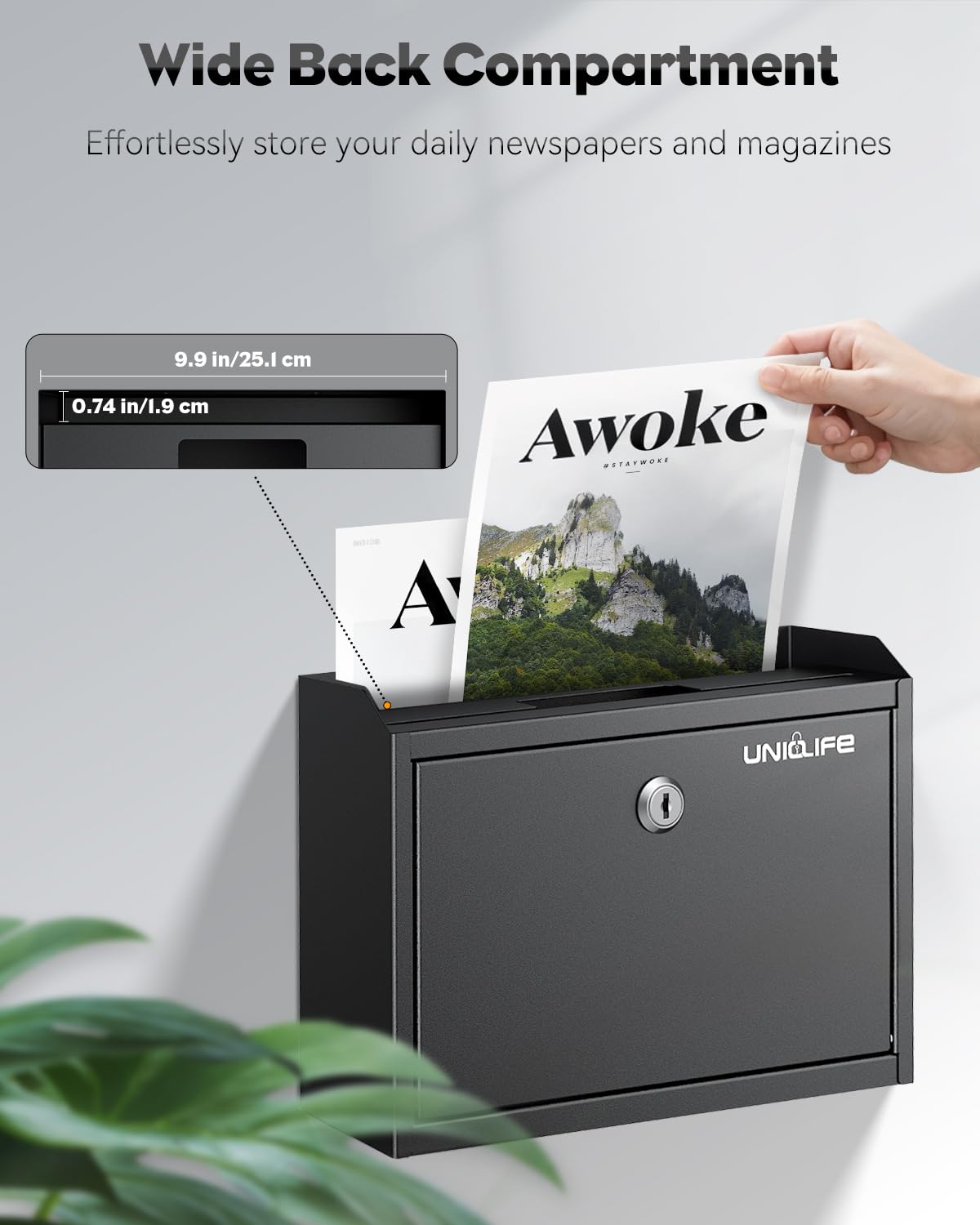 Uniclife Wall Mounted Mailbox with Key Lock & Newspaper Holder, Suggestion Box with Top Slots, Key Drop Box, Safe Lock Box, Metal Donation Box, Ballot Box for Office Business Activity