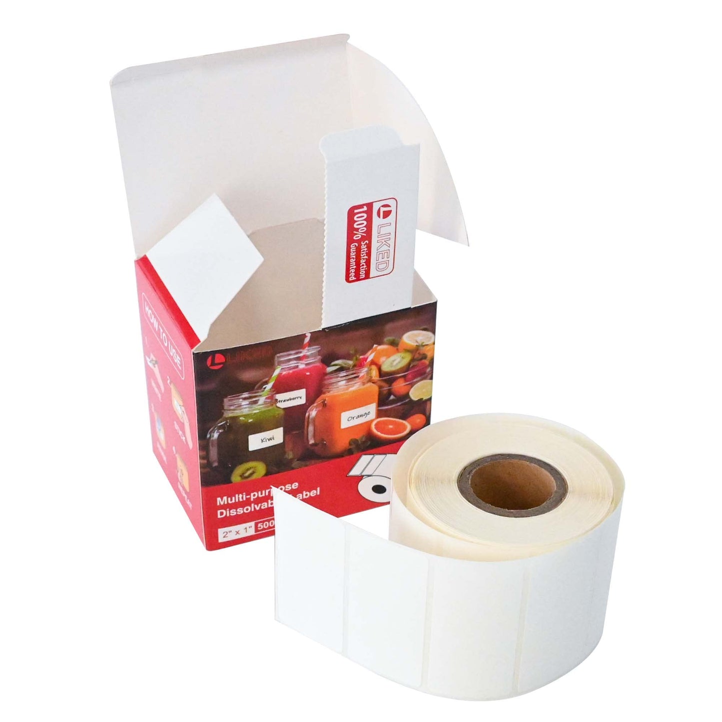 L LIKED 500 Stickers 1" x 2" White Dissolvable Food Labels for Containers -500 Labels/Roll