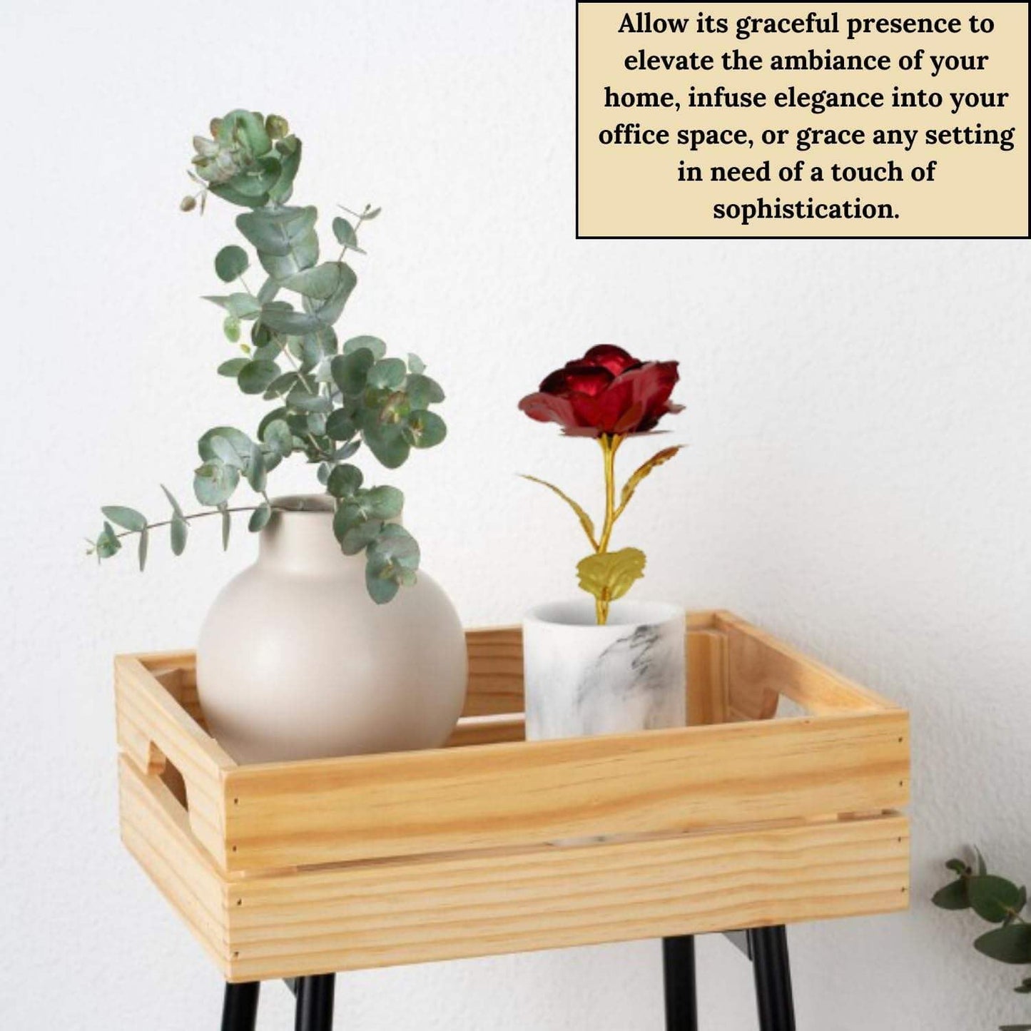 Rose Gift Box with Golden Love Stand – Romantic Artificial Flower Arrangement with Carry Bag for Valentine’s Day, Anniversary, Birthday & Special Occasions (Red)
