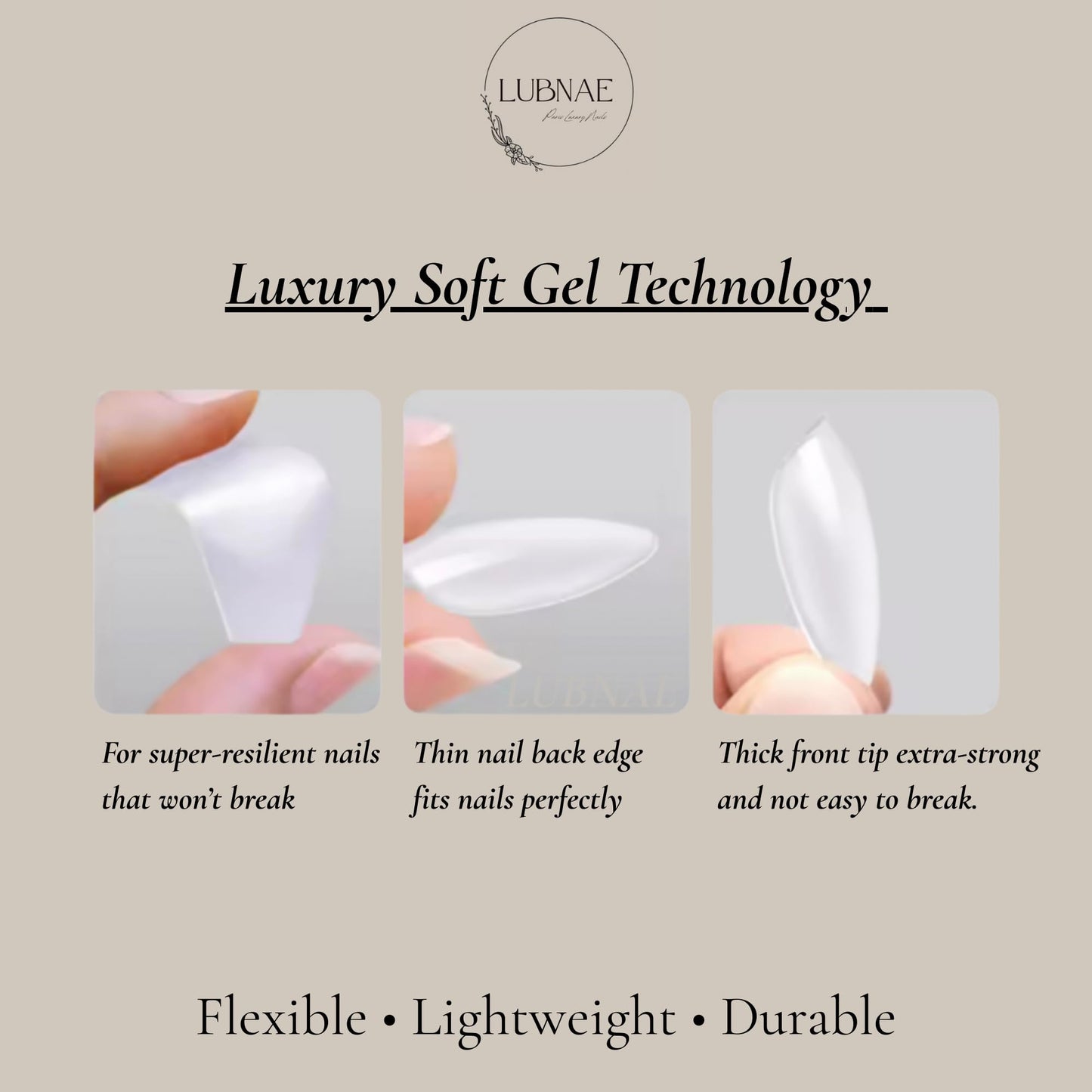 Lubnae Luxury Press-On Nails – Short Almond Reusable Glue On Nails – Salon Quality At-Home Manicure Kit – Designed in Paris