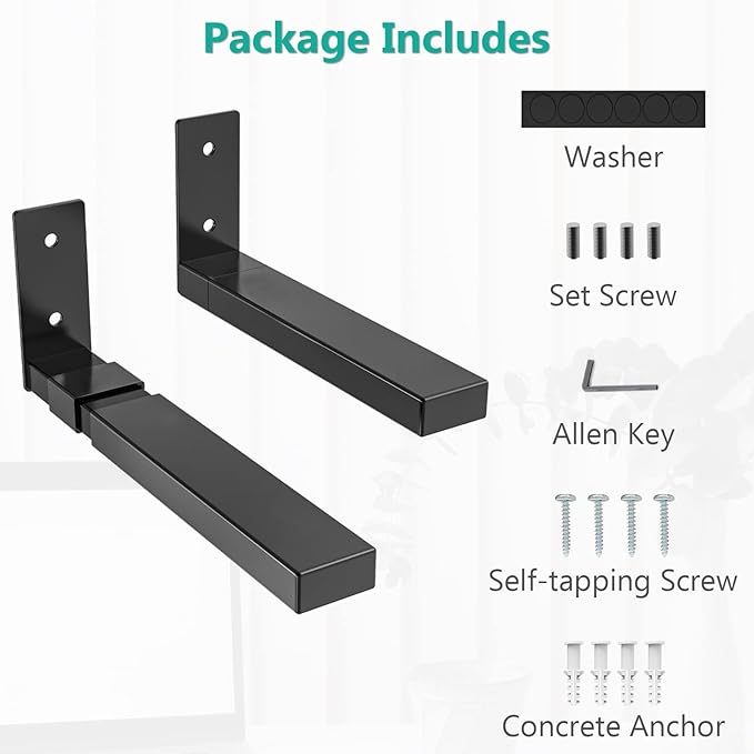 WALI Center Channel Speaker Wall Mount, Universal Soundbar Wall Mount Bracket Hold up to 30 lbs, Arms Extend Adjustment from 7 to 11.5 inch (SLK201), Black