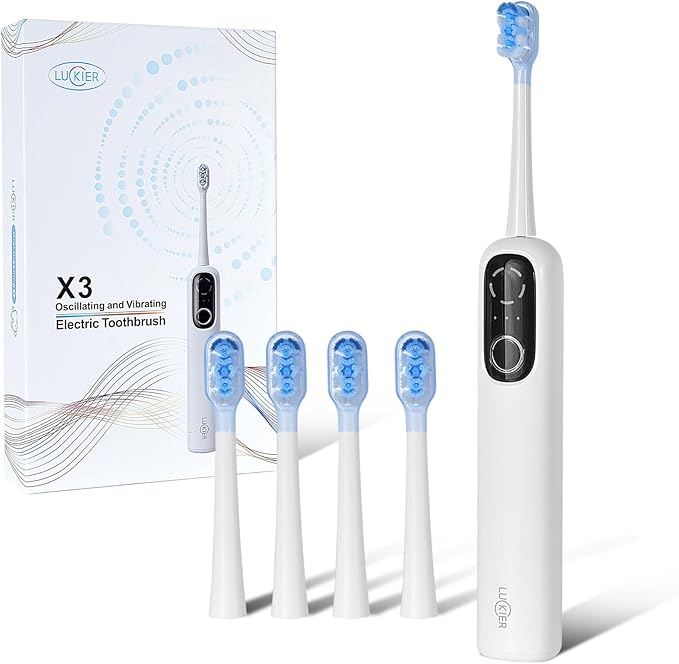 Rechargeable Travel Electric Toothbrush, Oscillation and Vibration, 60° Wide Angle Vibration, 1500mAh Battery, 4 Brush Heads, IPX7 Waterproof, Type-C Fast Charging - 5 Modes with Smart Timer