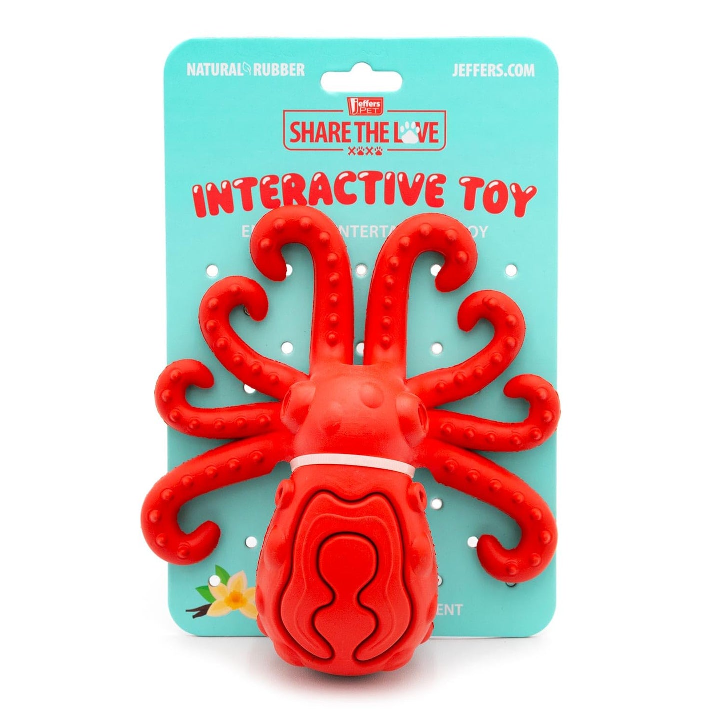 Jeffers Pet Natural Rubber Dog Chew Toy – Red Octopus, Medium – Treat Dispensing, Vanilla Scent, Durable, Non-Toxic, Dishwasher Safe, Interactive Fetch & Tug Toy - Perfect for Training