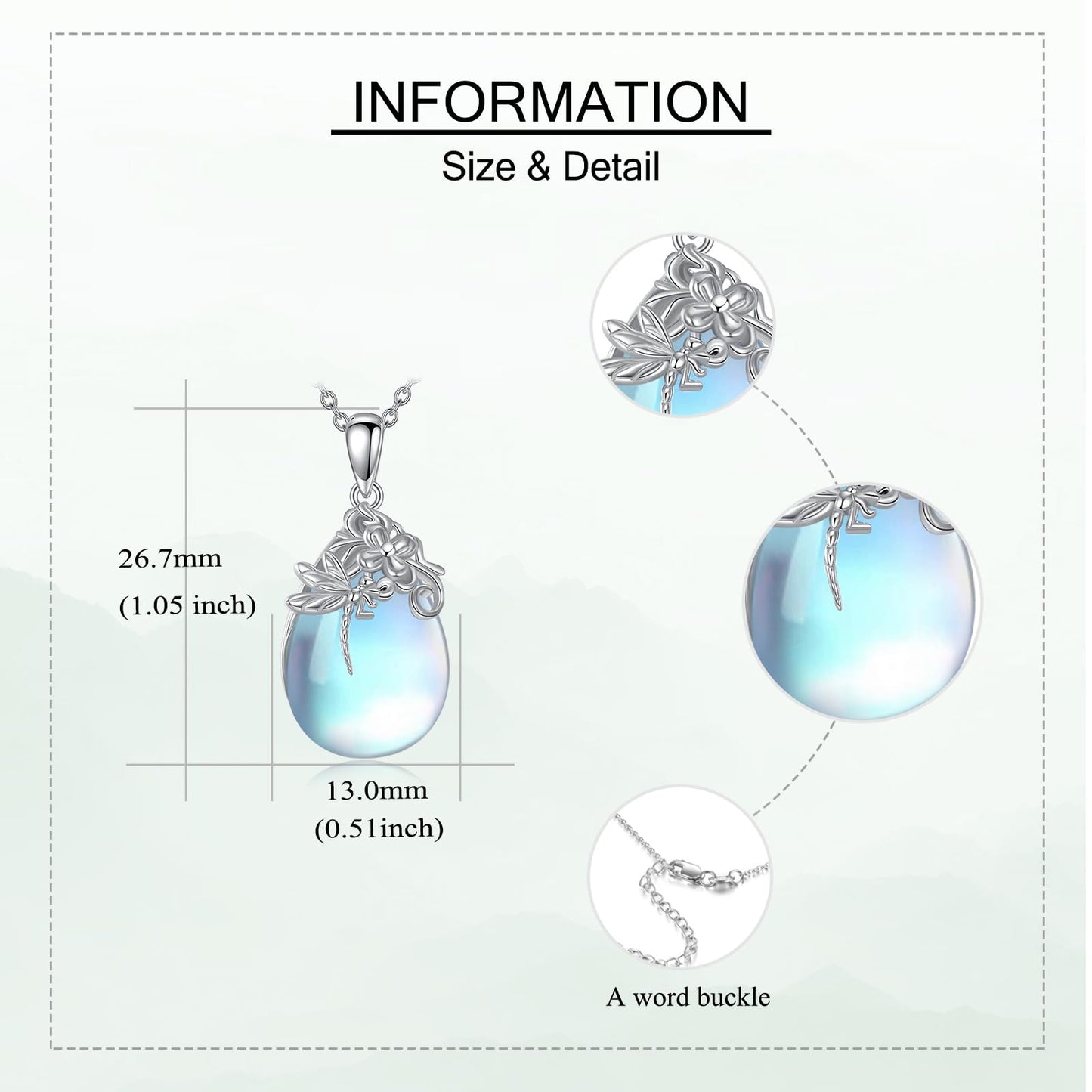 YAFEINI Moonstone Necklace Sterling Silver Moonstone Pendant Dragonfly Jewelry for Women Mom