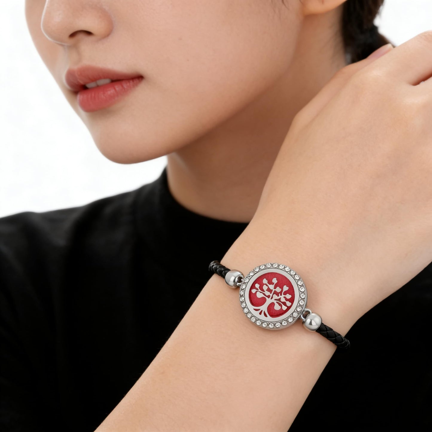 4-Piece Tree of Life Essential Oil Diffuser Bracelet Set - Adjustable Aromatherapy Bracelets Stylish Openwork Tree Pattern Jewelry Unisex Gift Set