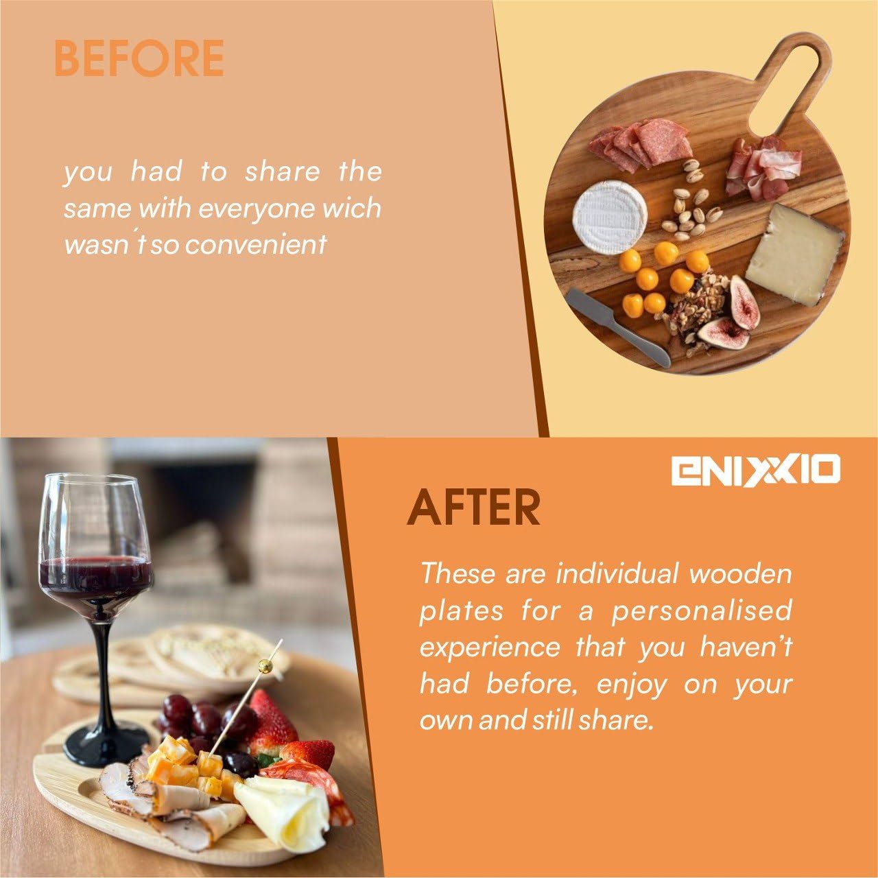 ENIXXIO 4 PCS Wine Appetizer Plates for Wine & Cheese Parties – Individual Mini Charcuterie Boards with Wine Glass Topper Appetizer Plates, Cheese Board with Wine Holder and 100 Bamboo Picks