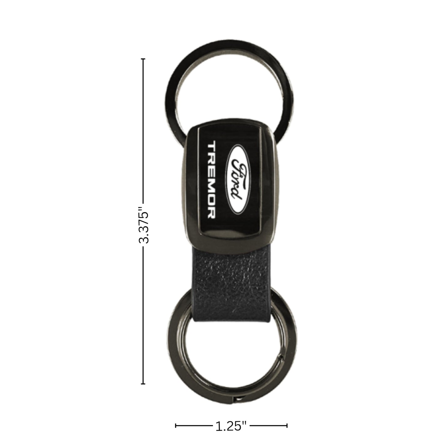 AU-TOMOTIVE GOLD INC. Officially Licensed Gun Metal Leather Tri-Ring Keychain for Ford Tremor