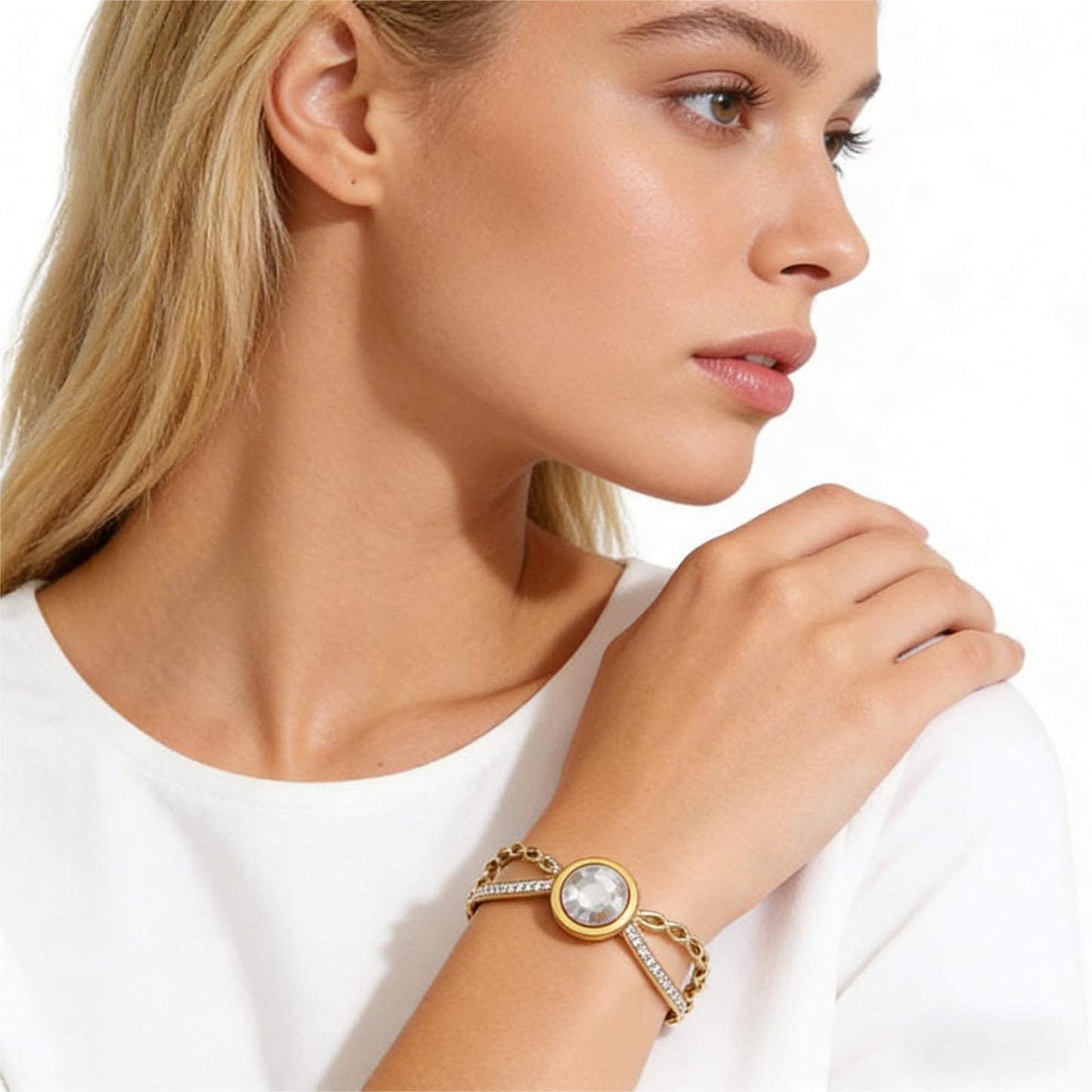 Vbvbip 18K Gold Plated 316L Stainless Steel Bracelets Bangle Collection - 12 Unique Designs + Matching Diamond-Accent Titanium Steel Chain, Gift for Women