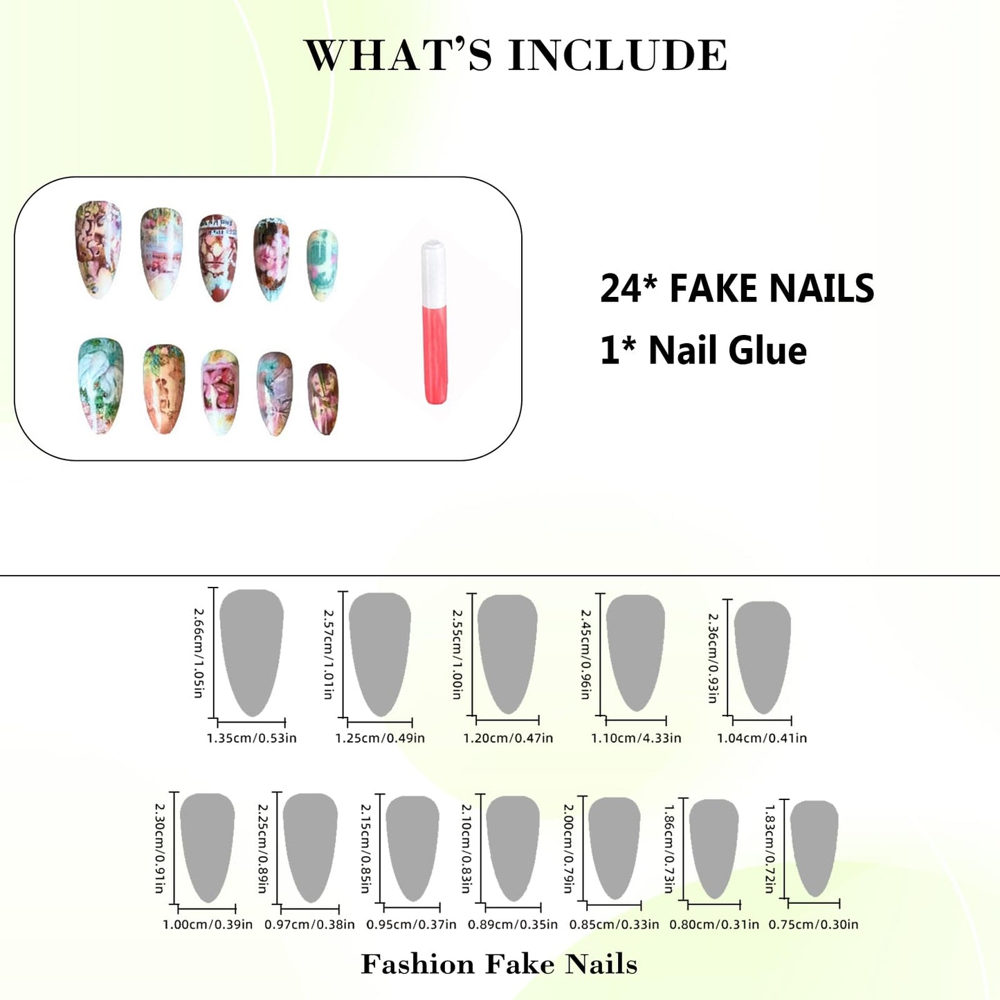 IMRAIN Press on Nails Medium Almond Fake Nails Glossy Acrylic False Nails Cute Full Cover Artificial Glue on Nails for Women Girls