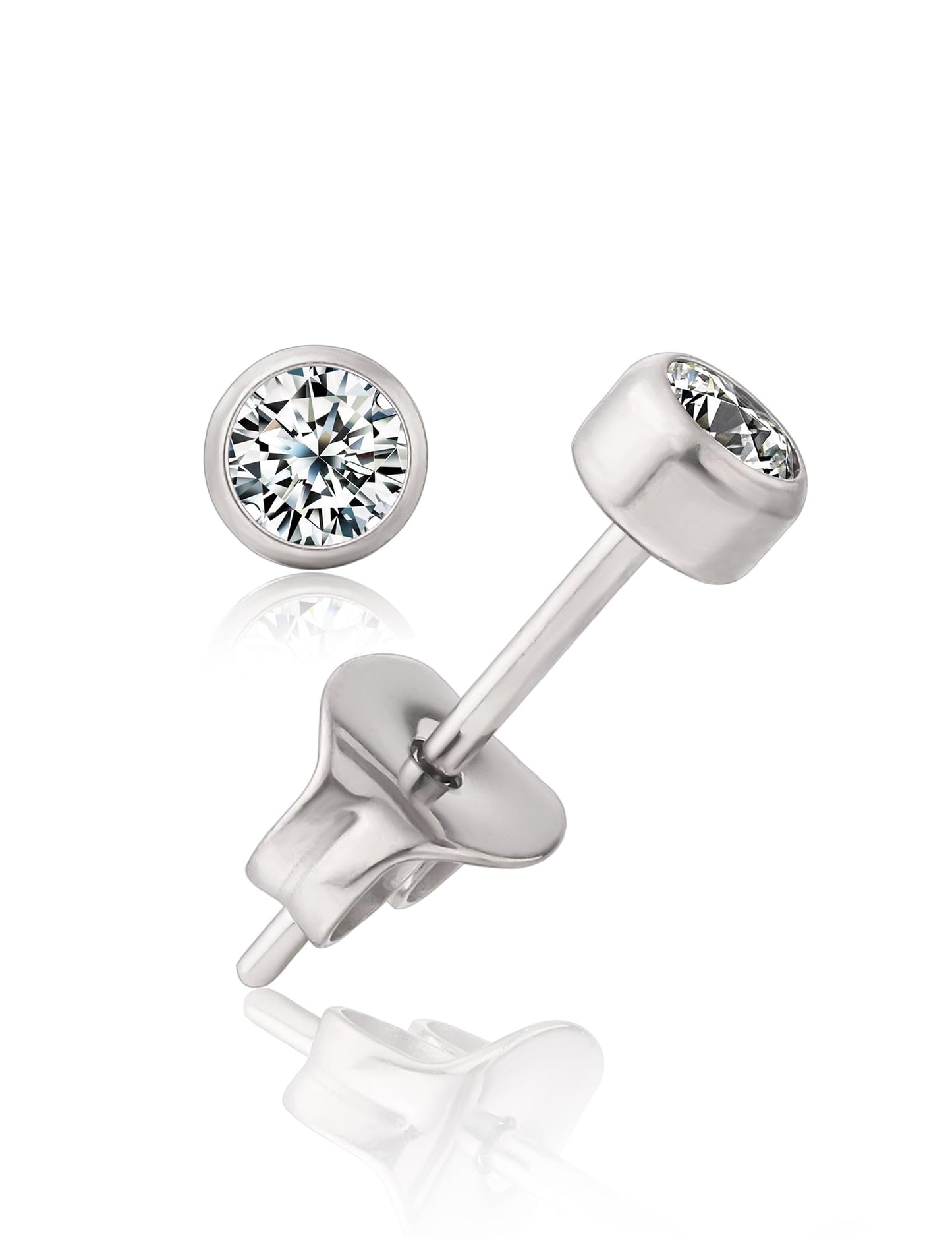 Limerencia G23 Pure Titanium Earrings F136 Implant Grade Titanium Studs 20G Hypoallergenic Round Cubic Zirconia/Princess-Cut/Square/Ball Earrings for Women Men Sensitive Ears(3mm Round CZ)