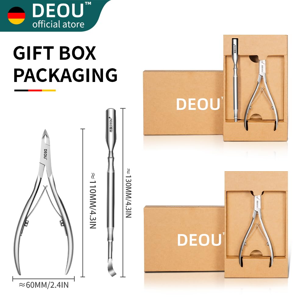DEOU professional cuticle scissors, salon manicure tools, stainless steel eyelash trimmer, Manicurist nail care blade, extremely sharp, for women's manicure (Cuticle scissors+Steel push)