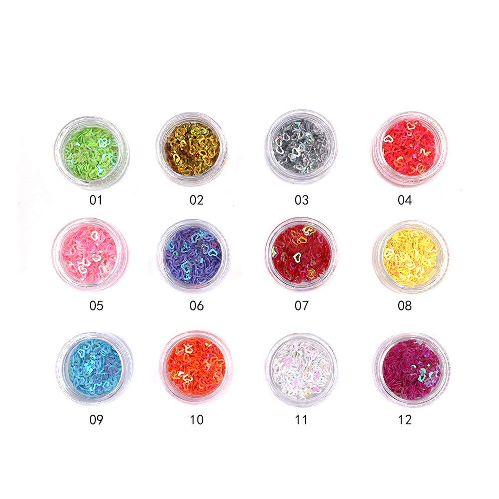 Minejin Nail Art Glitter 3D Heart Sequin Charms Cutout Star Slime Flakes For Nail Face Eye Slime 12 colors