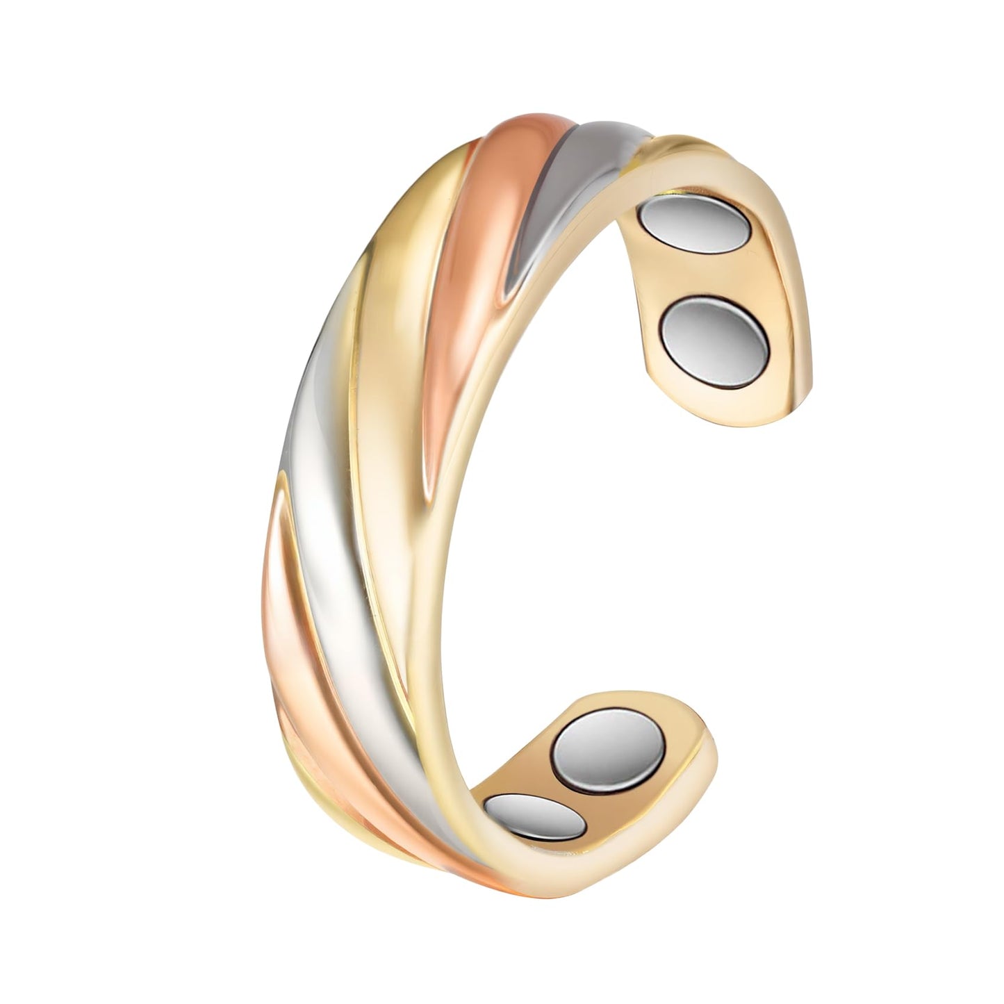 MagSølv Copper Rings for Women, Pure Copper Adjustable Magnetic Ring, Braided Tricolor Gold Jewelry