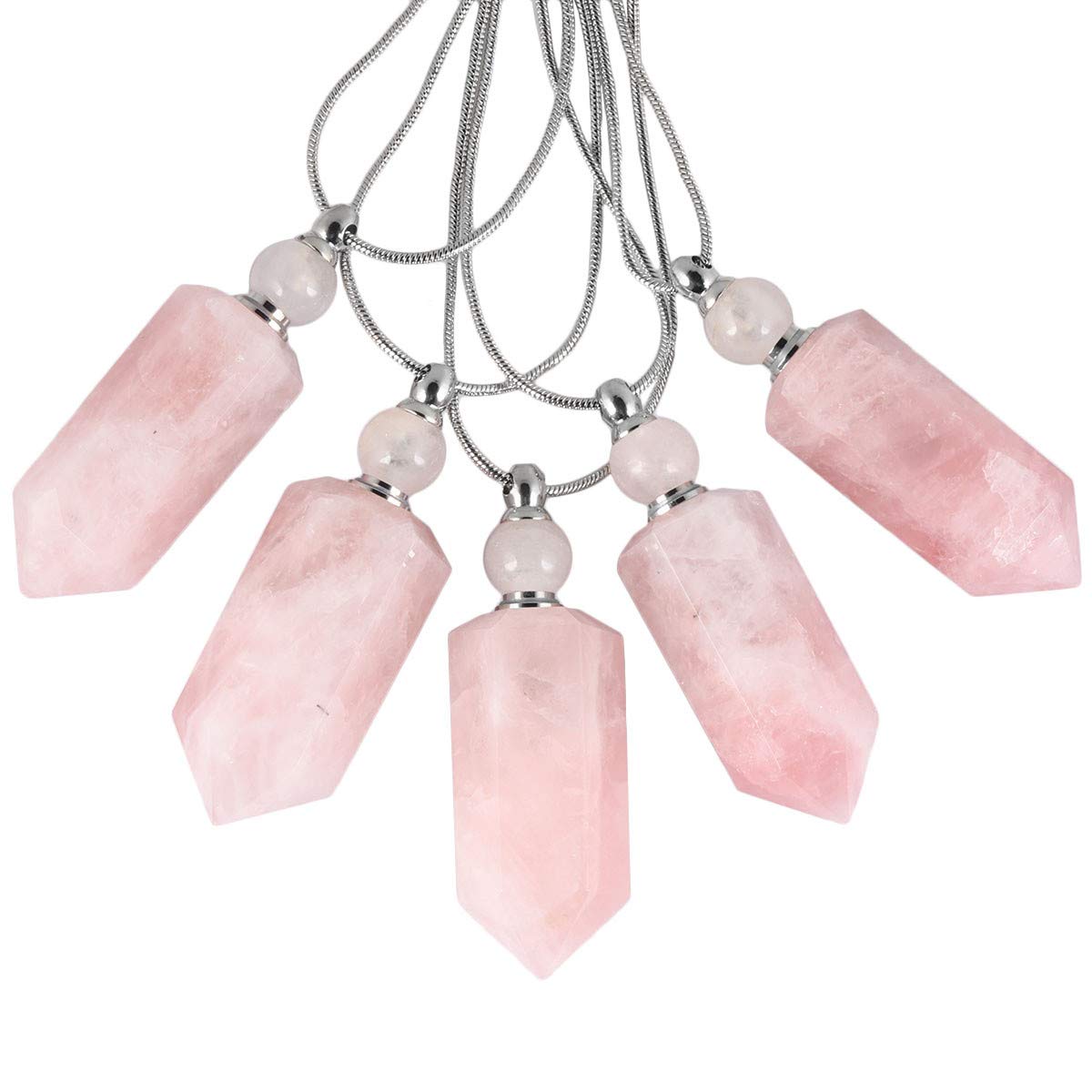 TUMBEELLUWA Essential Oil Diffuser Aromatherapy Stone Pendant Necklace for Unisex,Healing Crystal Point Gemstone Necklace for Women and Men, Rose Quartz Stone