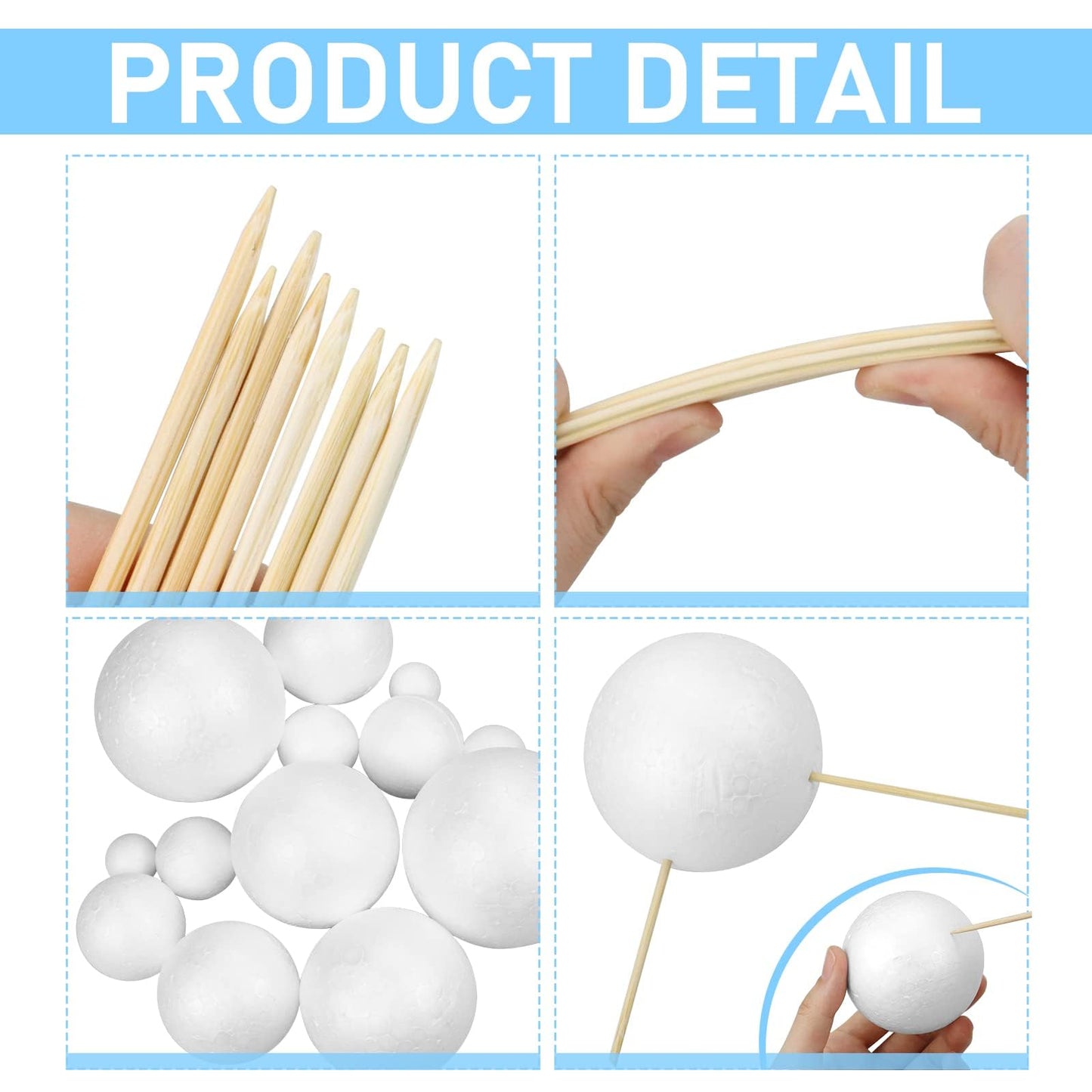 Fansunta 24PCS Solar System Model Foam Ball Project Kit, Planet Model Crafts Includes 14 Sized Polystyrene Spheres Balls, 9.5" Bamboo Sticks for School Science Projects