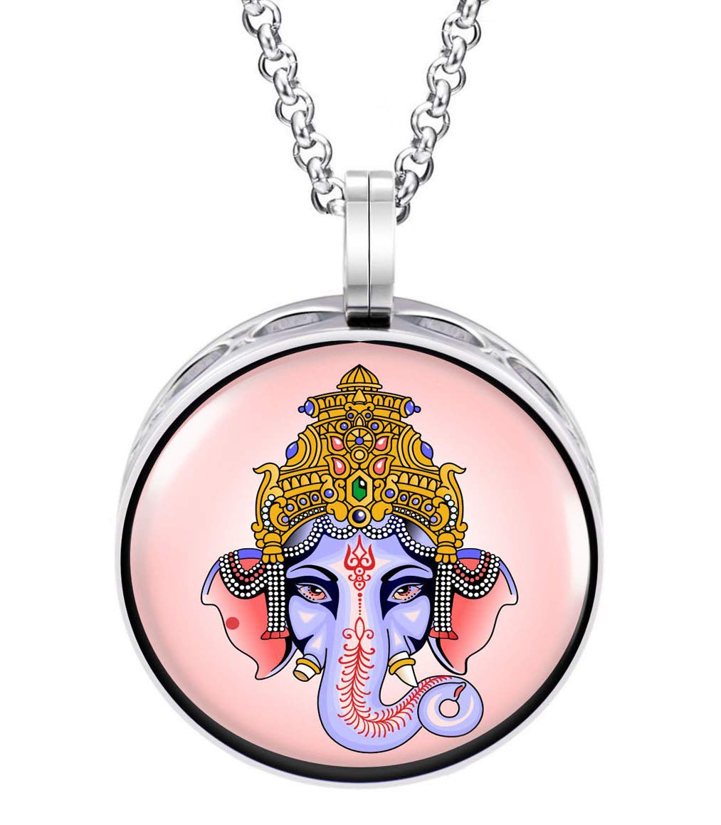 Wild Essentials Ganesha Enamel Finish Essential Oil Diffuser Necklace Gift Set - Includes Aromatherapy Pendant, 24" Stainless Steel Chain, 8 Color Refill Pads