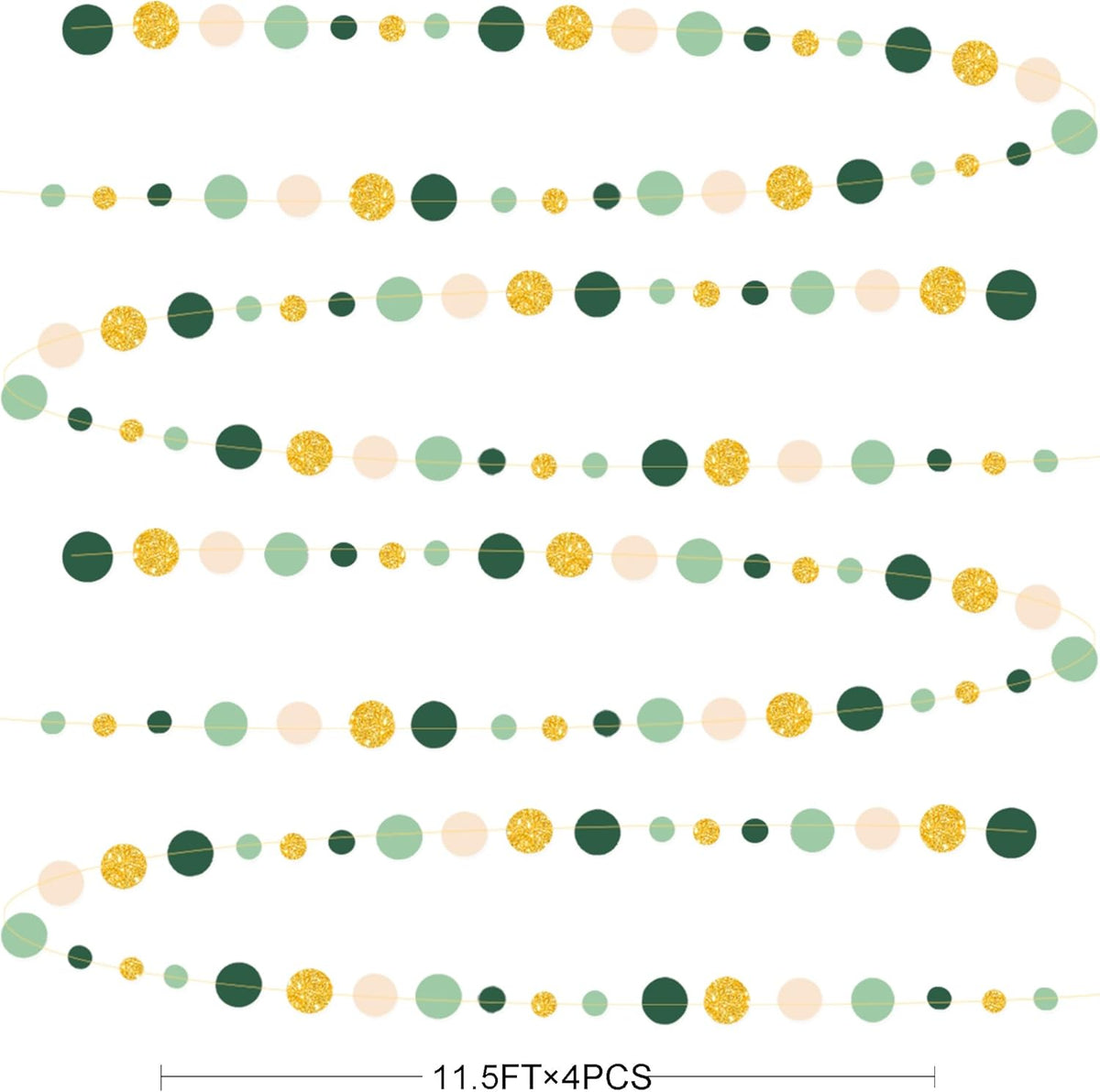 Sage Green Gold Beige Party Polka Dot Garlands Oilve Green Glitter Gold Hanging Paper Circle Dots Streamer for Baby Shower Birthday Wedding Engagement Retirement Boho Safari Party Decorations Supplies