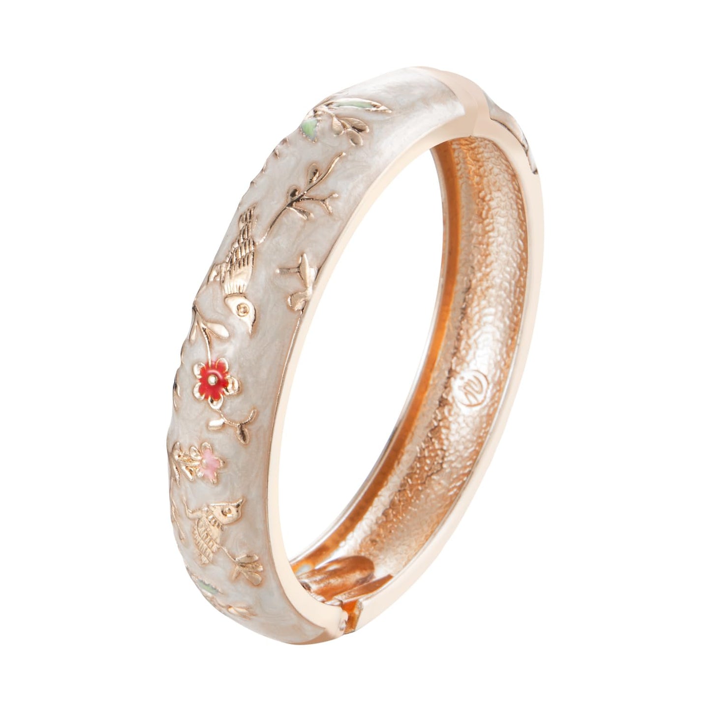 UJOY Colors Handcraft Jewelry Cloisonne Bracelet Enamel Bird Spring Hinged Womens Bangles Gifts Box 55C49 Cream White