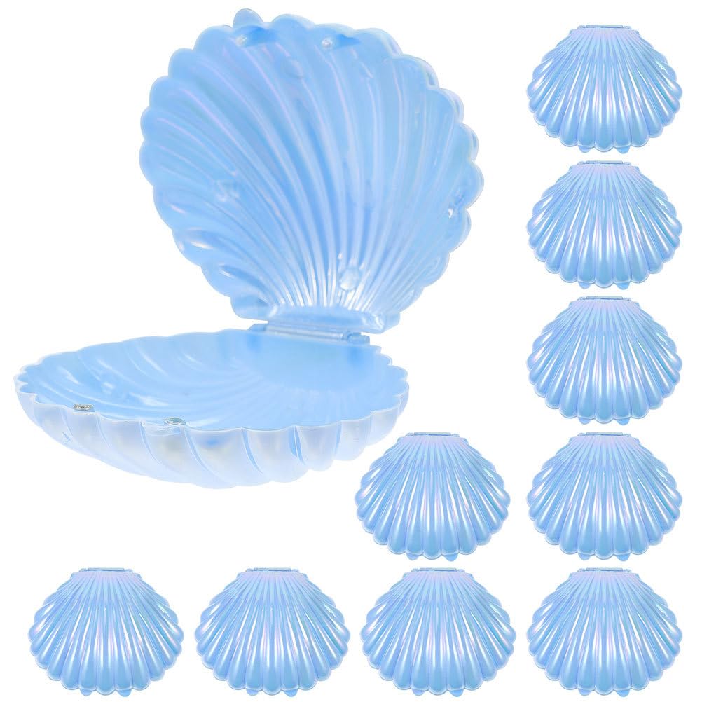 VOSAREA Sea Shells Candy Boxes 30pcs Seashell Party Favor Containers Clam Treat Holders Plastic Chocolate Box for Wedding Birthday Shower Decorations Supplies Sky-blue