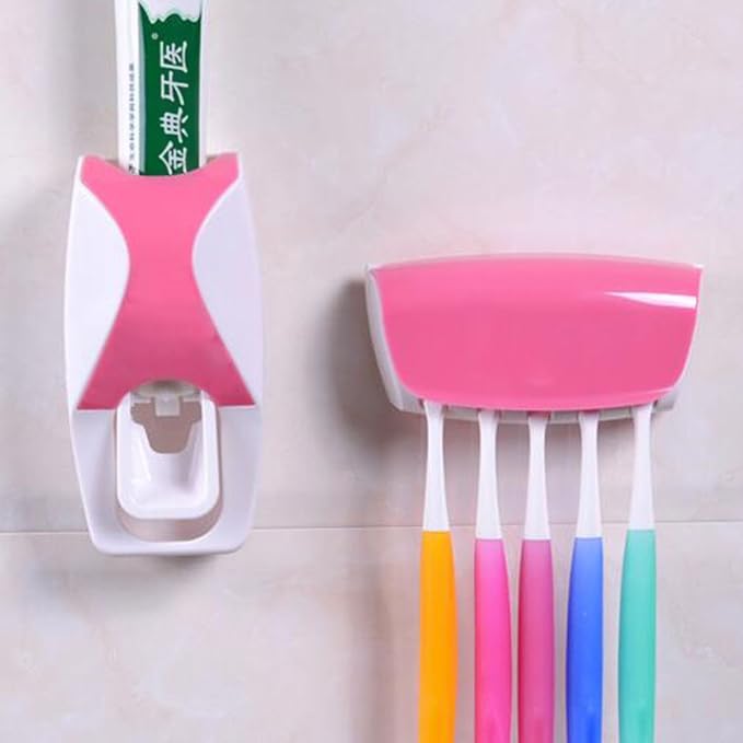 WAYCOM Dust-Proof Toothpaste Dispenser Toothpaste Squeezer Kit (Pink)