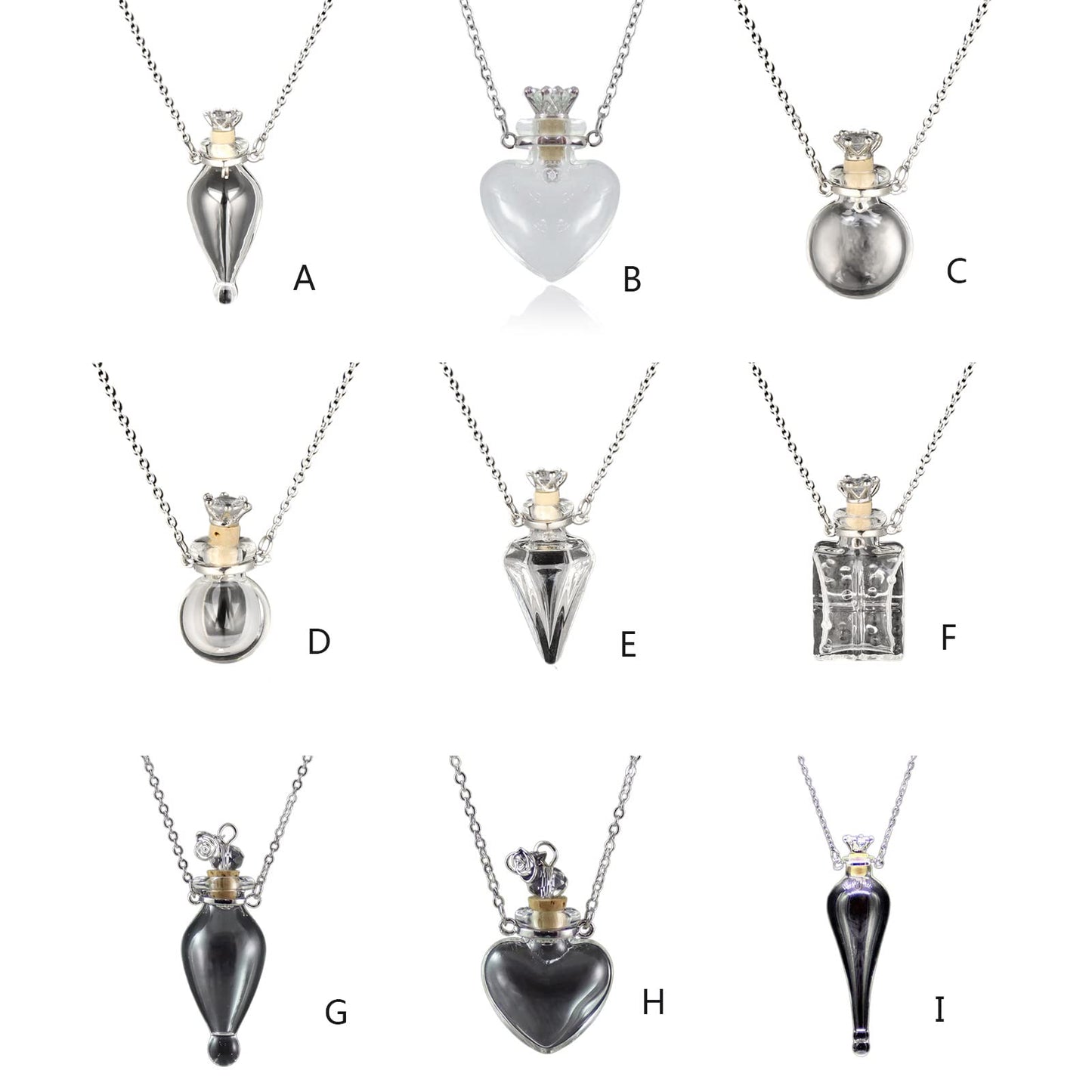 Women Long Necklace Clear Glass Aromatic Water Essential Oil Diffuser Bottle Natural Crystal Pendant for Girl Essential Oil Necklaces for