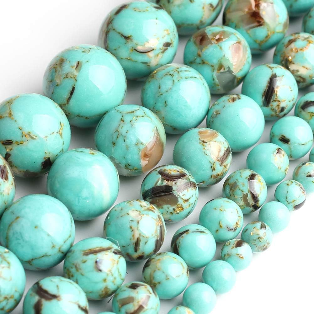Yochus 45pcs Light Green Shell Turquoise Beads，8mm Healing Power Natural Stone Round Loose Gemstone Beads for Jewelry Making Earring Necklace DIY Crafts