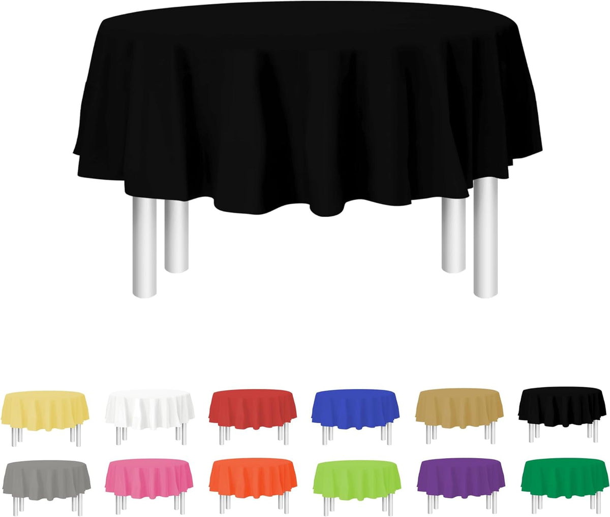 Black Disposable Plastic Tablecloth for Round Tables (12 Pack) 84 inches Table Cloths for Parties, Events & Weddings, Indoors & Outdoors, Plastic Table Cover