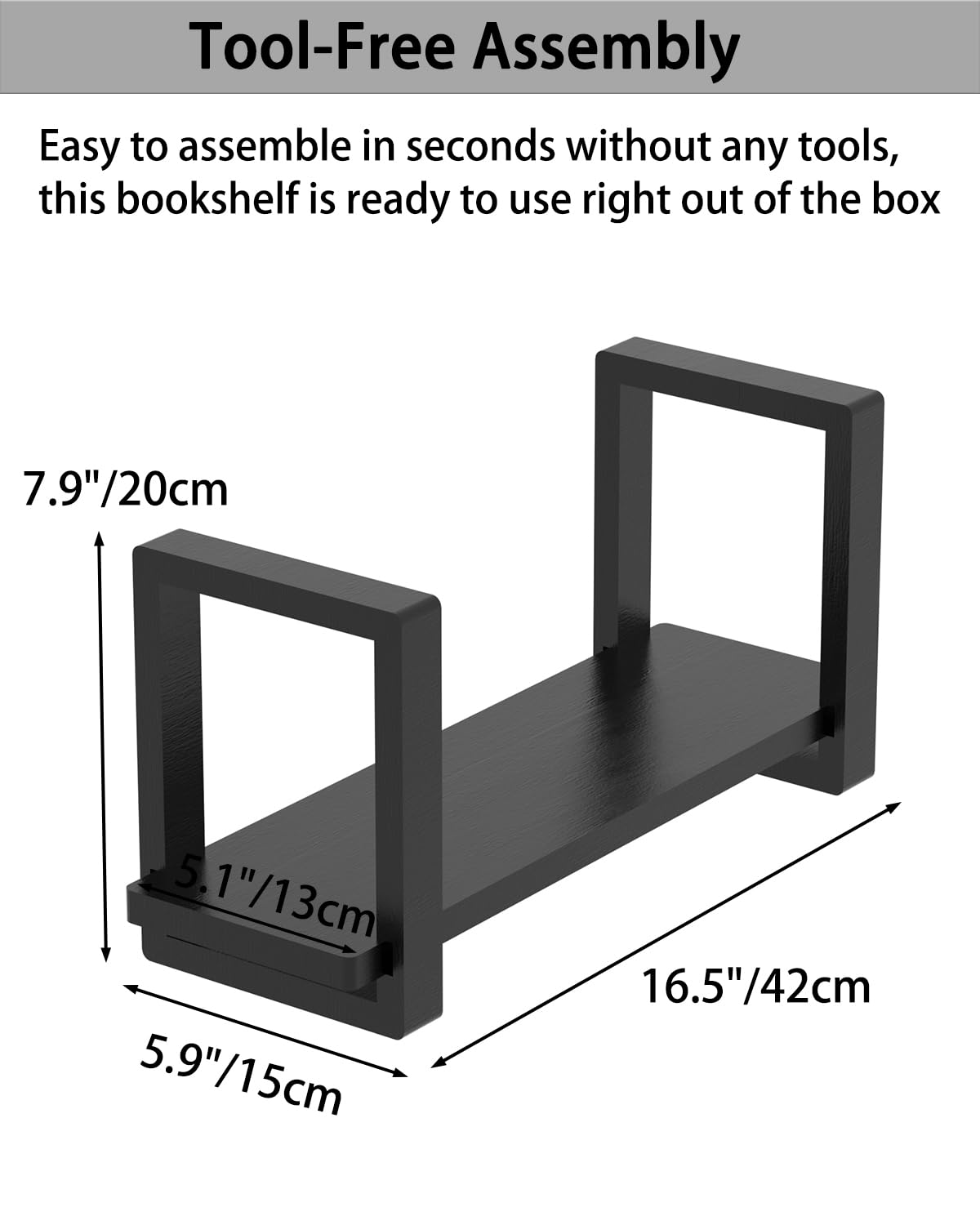 100% Solid Wood Adjustable Desktop Bookshelf, Retro Tabletop Bookshelf, Desk holder Shelf for Living Room, Home, Office, Perfect for Magazine, Books, Cookbooks, No Tools Required to Assemble (Black)