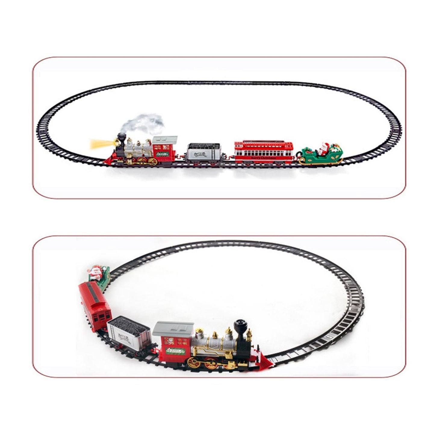 Menolana Christmas Train Set Tracks Toy Train Set for Under Christmas Tree Lights and Music with Smokes for Boys 3 4 5 6 7 8 Years Old