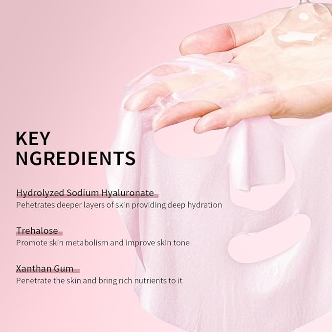 REAL DEEP HYALURONIC ACID GLOW MASK - Hydrating & Brightening Face Mask for Dry/Combination Dry Skin, Reduces Dullness & Fatigue, Camellia Fabric, 24H Moisturization