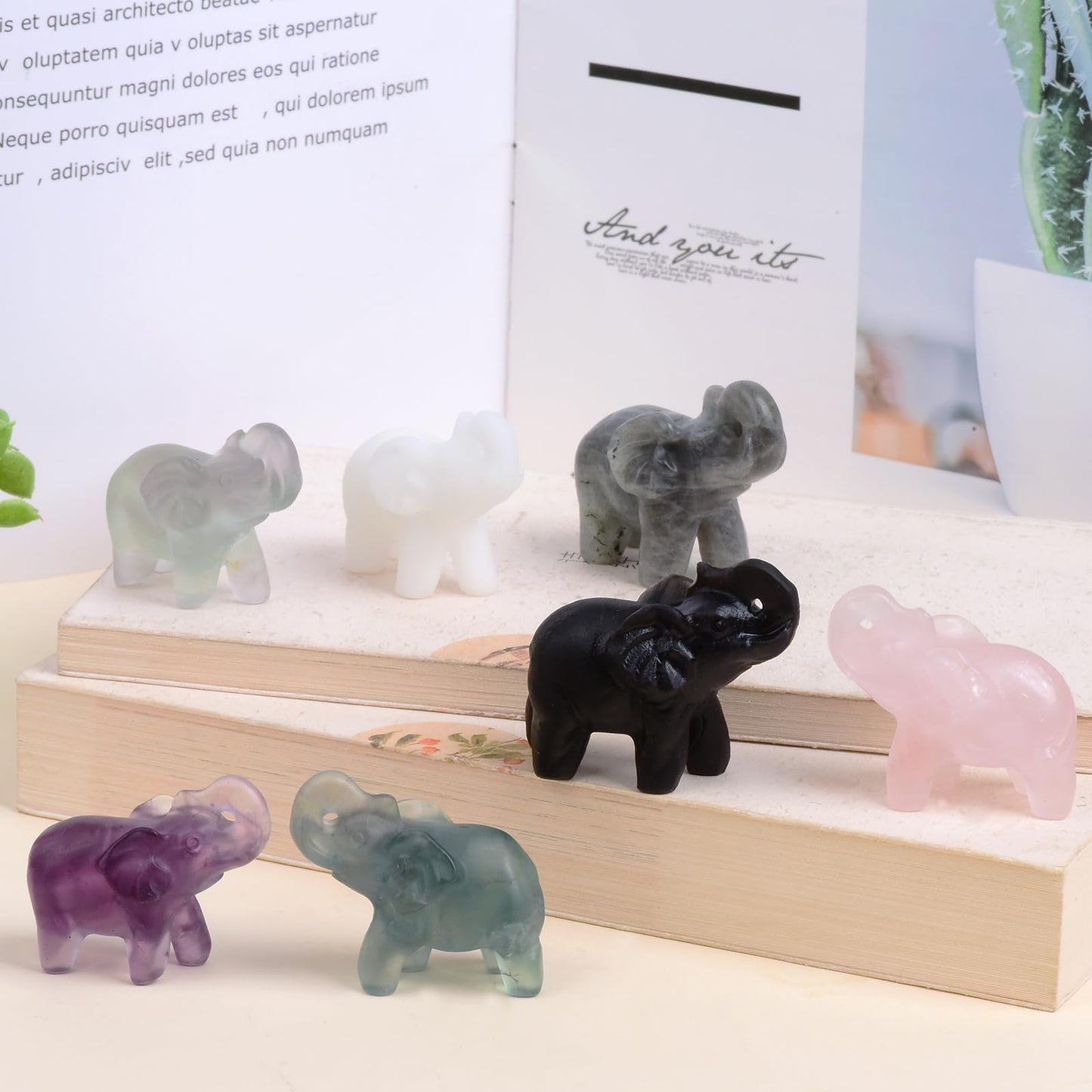 Ytbeoxk 1.8 Inch Fluorite Elephant Crystal Decor, Healing Crystal Cute Figurines,White Elephant Gemstones Decorations Statue, Lucky Reiki Stones in Home and Office Meditation Gift for Women and Men