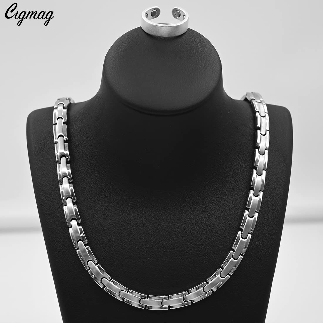 Cigmag Titanium Necklace for Men Women - Magnetic Necklace Stainless Steel Ultra Strength Magnets - with Adjustable Sizing Tool and Present Box
