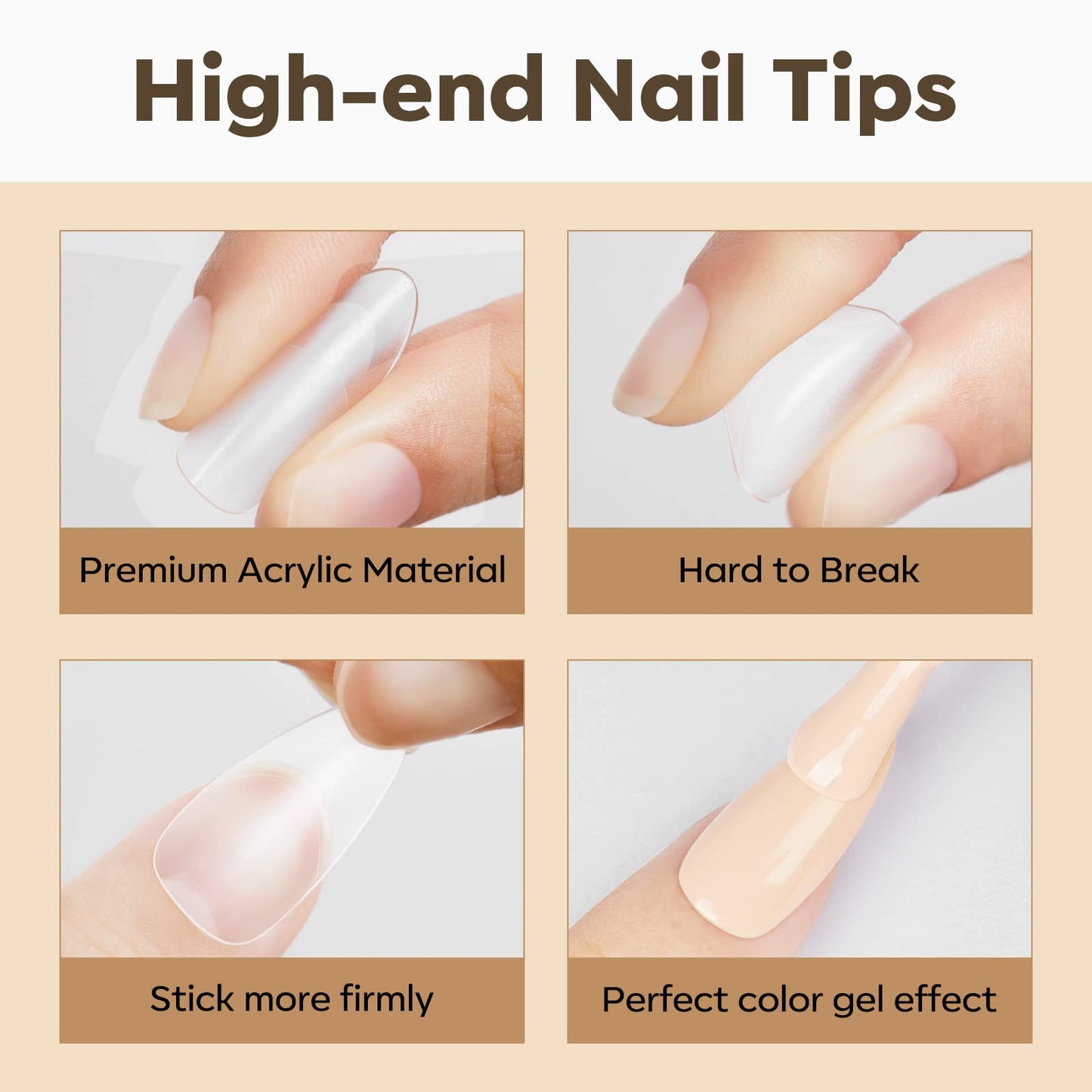 Modelones Medium Almond Nail Tips, 510Pcs Fake Nails Gel Tips Pre-shaped Full Matte Cover False Acrylic Extensions No Filed Stronger Press on Manicure 15 Sizes