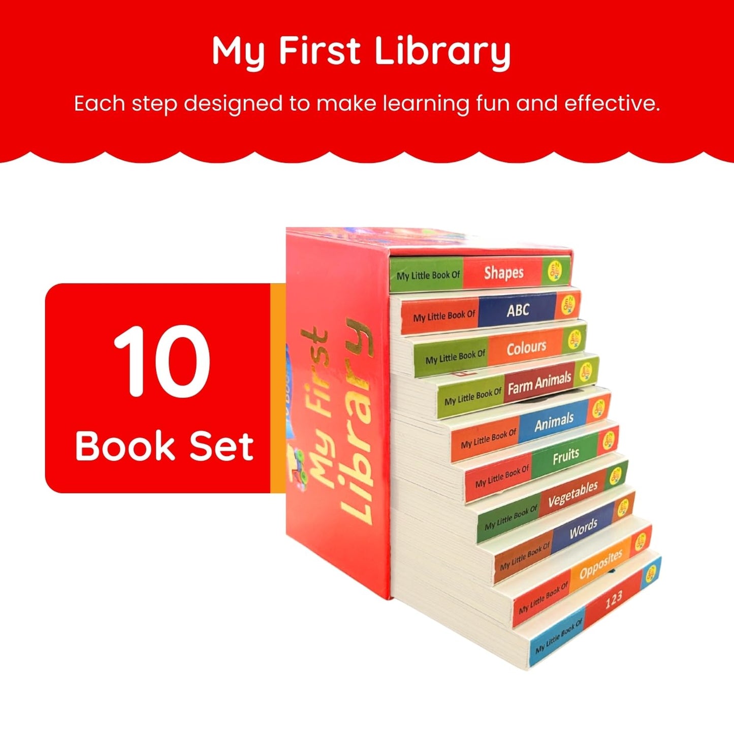 My First Library: Boxset of 10 Board Books for Kids | Early Learning ABC, Numbers, Colors, Shapes & Animals & More